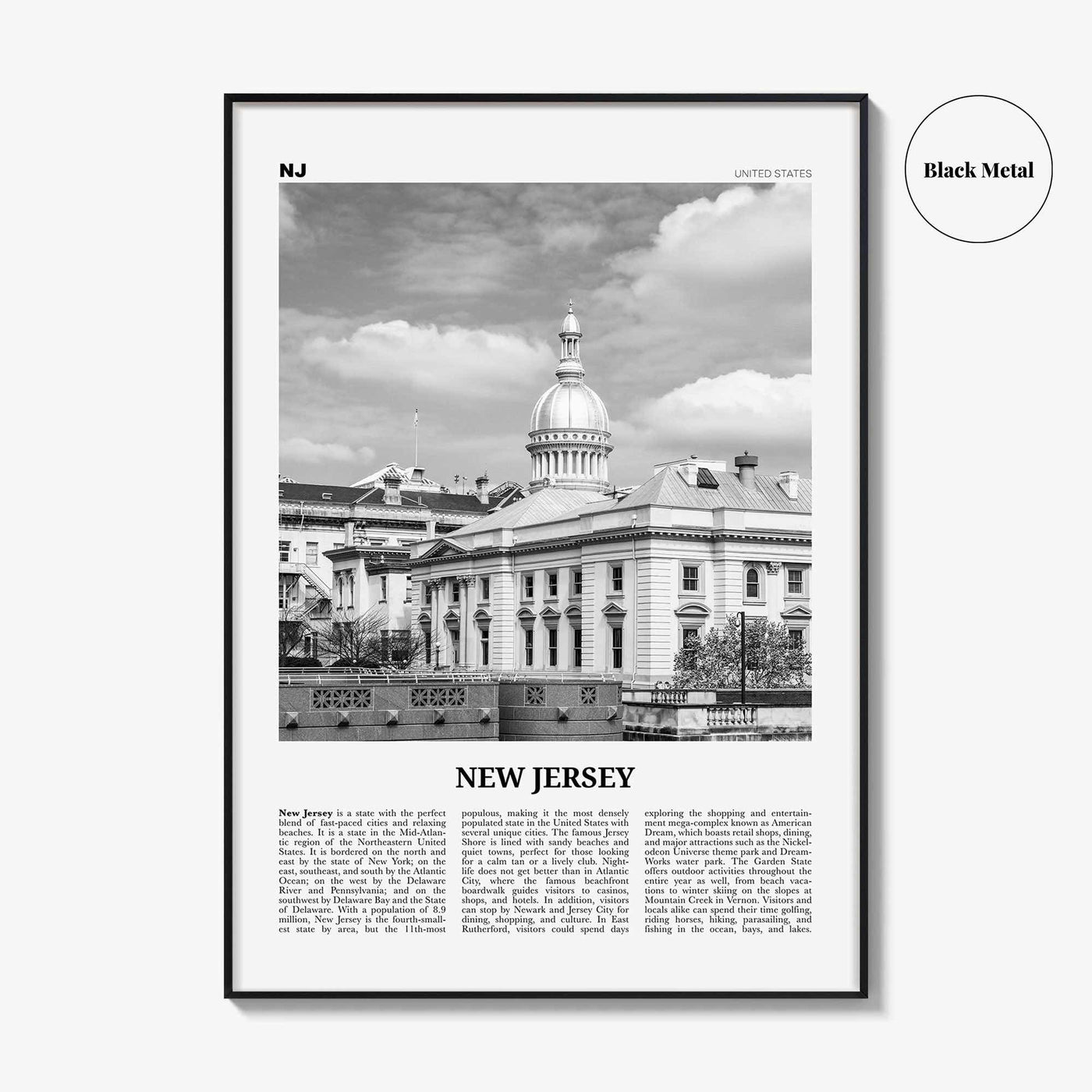 New Jersey Print Black and White No 4, New Jersey Wall Art, New Jersey Poster, New Jersey Photo, USA, United States, North America