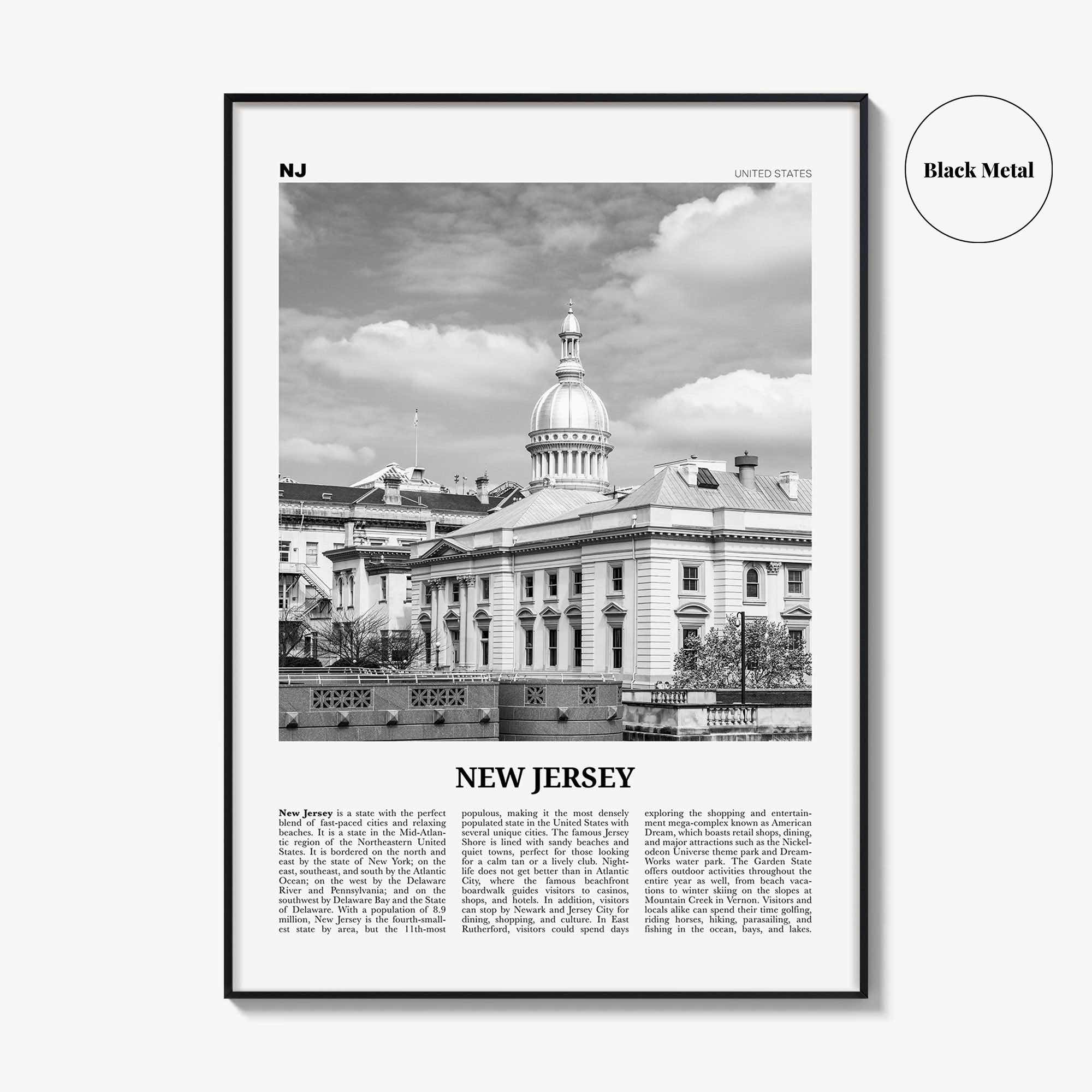 New Jersey Print Black and White No 4, New Jersey Wall Art, New Jersey Poster, New Jersey Photo, USA, United States, North America