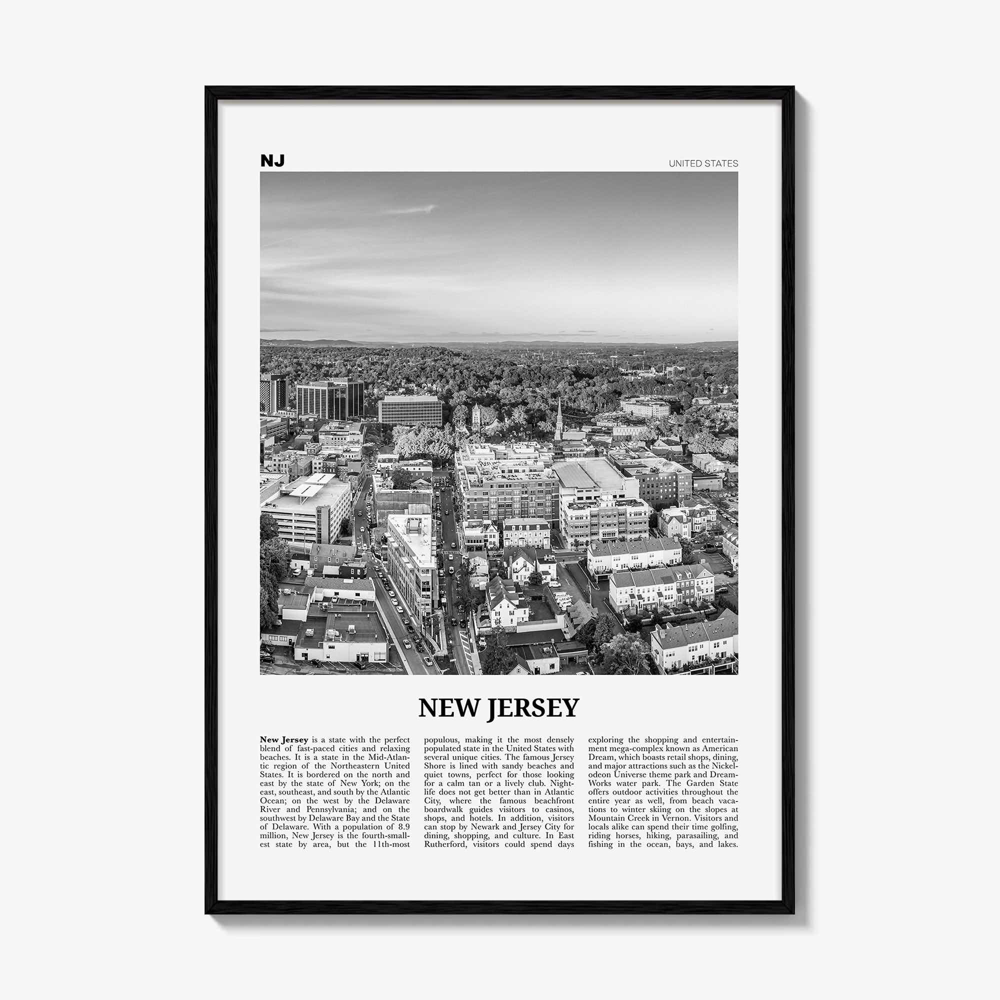 New Jersey Print Black and White No 6, New Jersey Wall Art, New Jersey Poster, New Jersey Photo, New Jersey Wall Décor, New Jersey Map