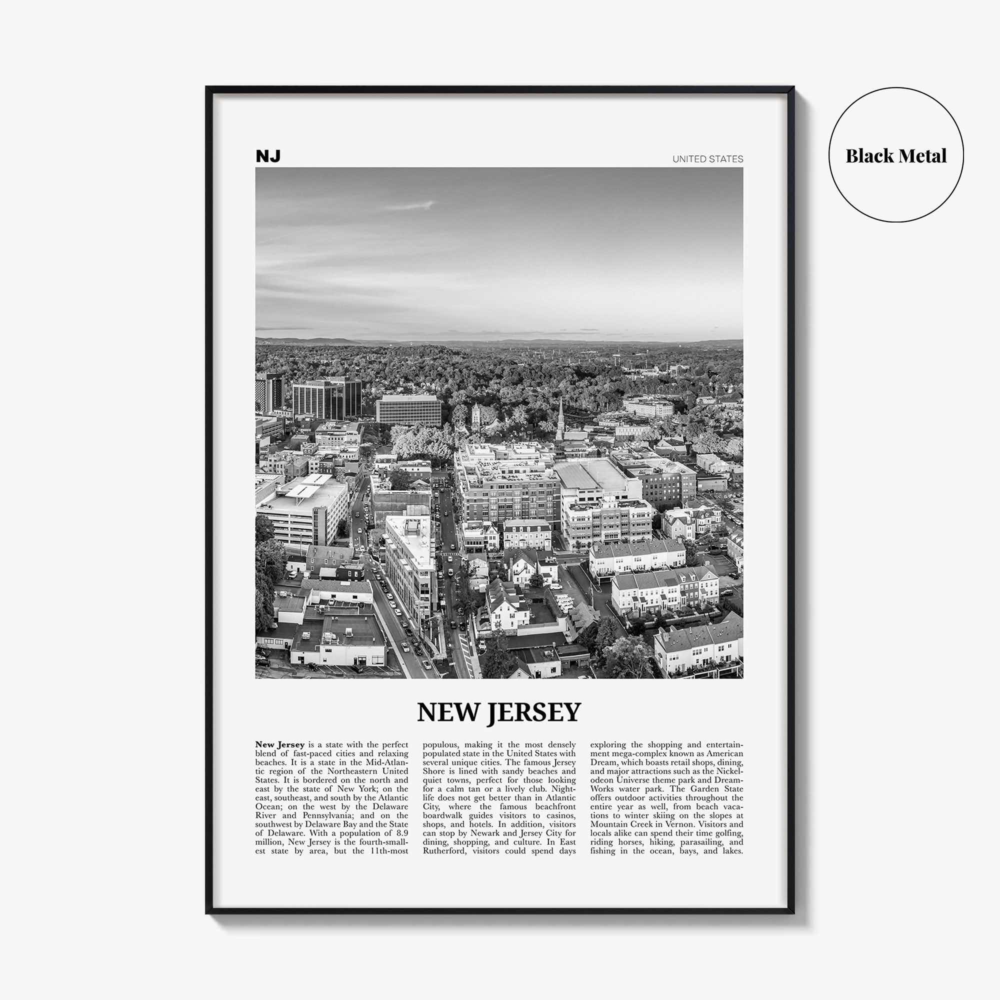 New Jersey Print Black and White No 6, New Jersey Wall Art, New Jersey Poster, New Jersey Photo, New Jersey Wall Décor, New Jersey Map