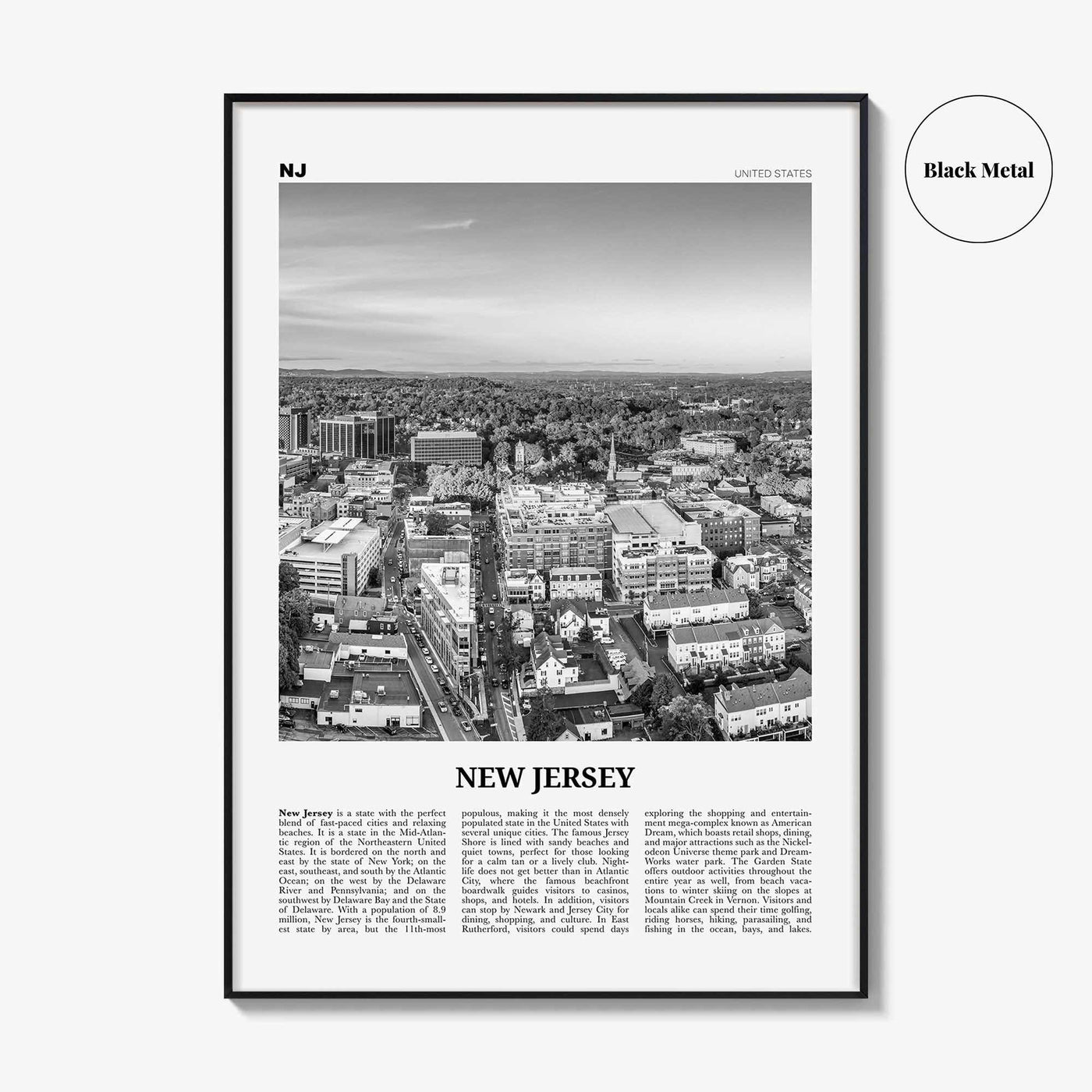 New Jersey Print Black and White No 6, New Jersey Wall Art, New Jersey Poster, New Jersey Photo, New Jersey Wall Décor, New Jersey Map