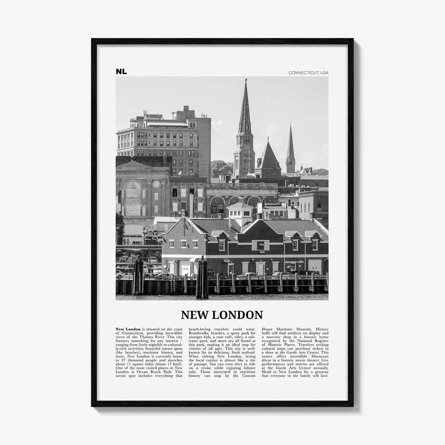 New London Print Black and White, New London Wall Art, New London Poster, New London Photo, New London Map, Connecticut, USA