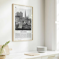 New London Print Black and White, New London Wall Art, New London Poster, New London Photo, New London Map, Connecticut, USA