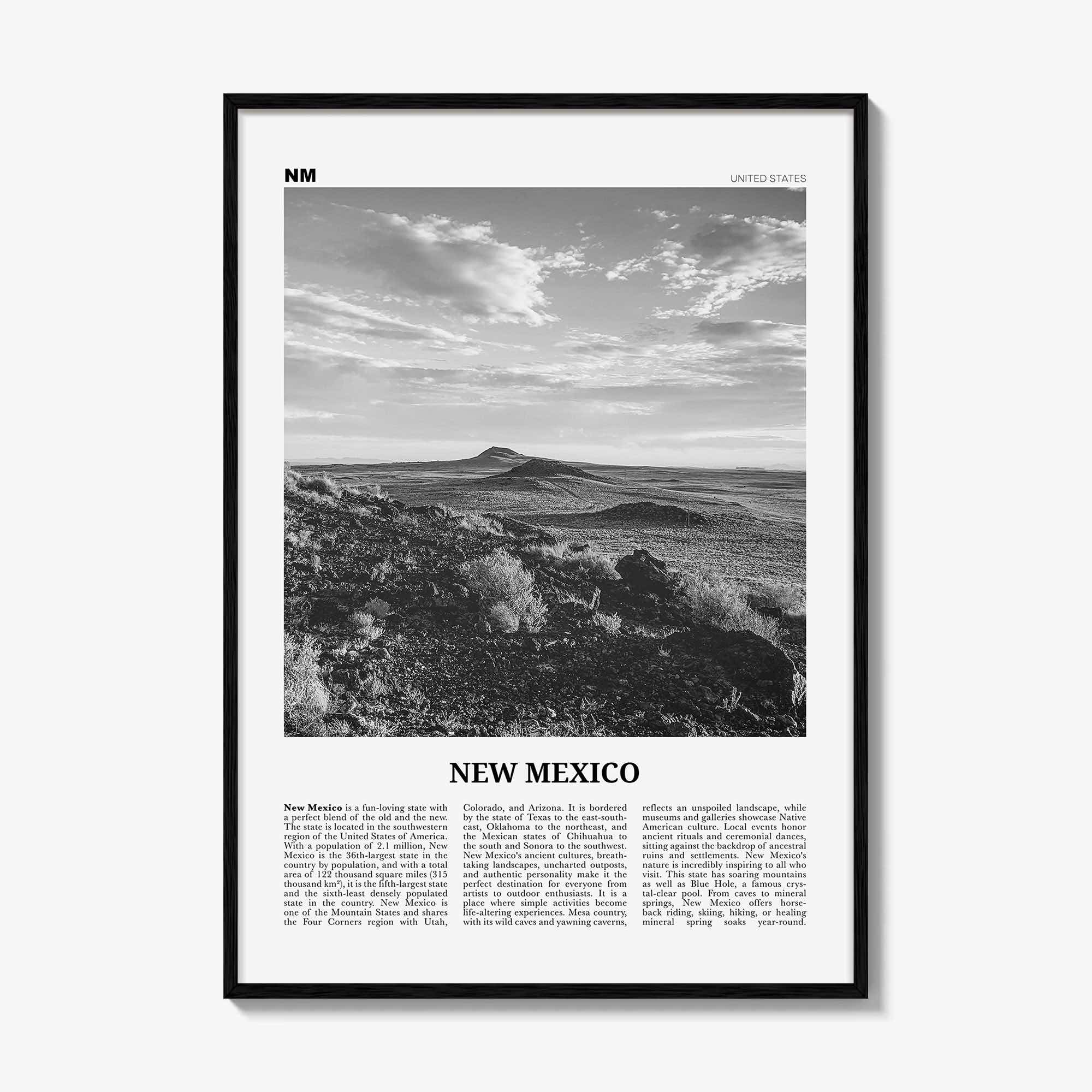 New Mexico Print Black and White No 2, New Mexico Wall Art, New Mexico Poster, New Mexico Photo, New Mexico Wall Décor, New Mexico Map