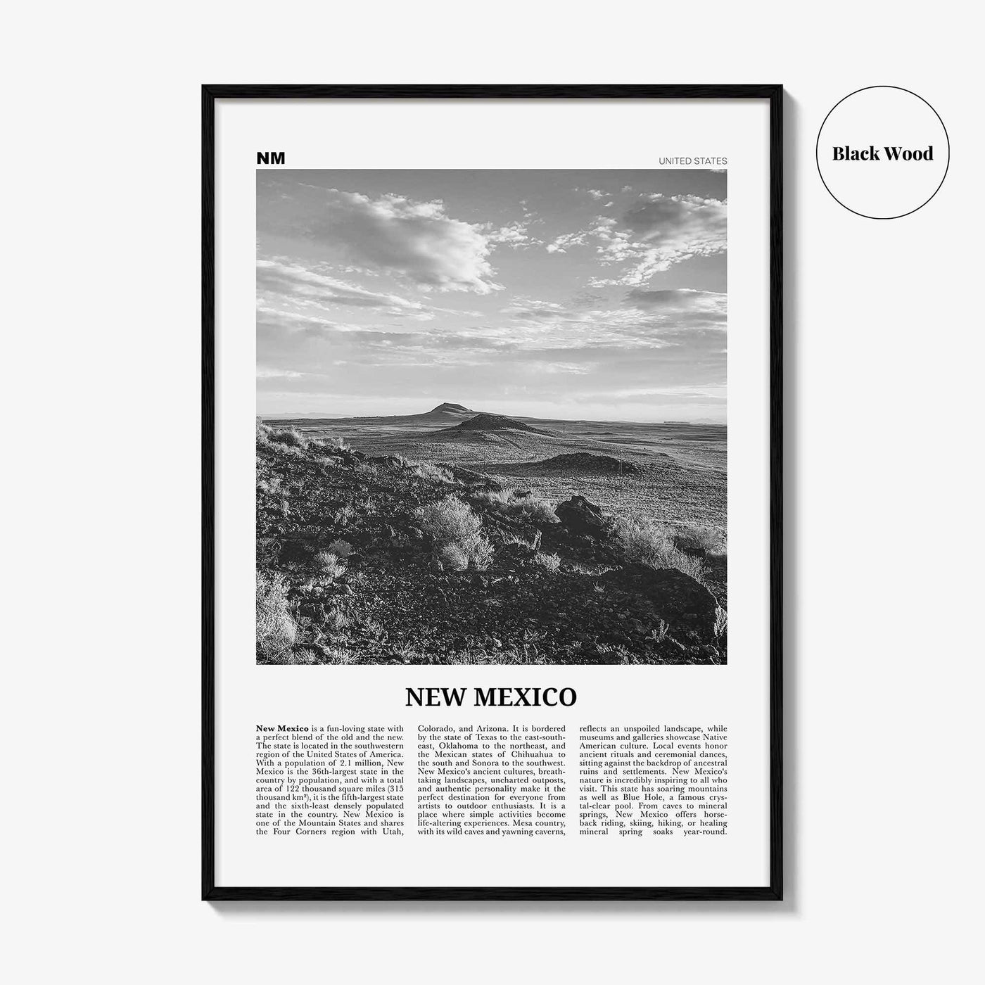 New Mexico Print Black and White No 2, New Mexico Wall Art, New Mexico Poster, New Mexico Photo, New Mexico Wall Décor, New Mexico Map