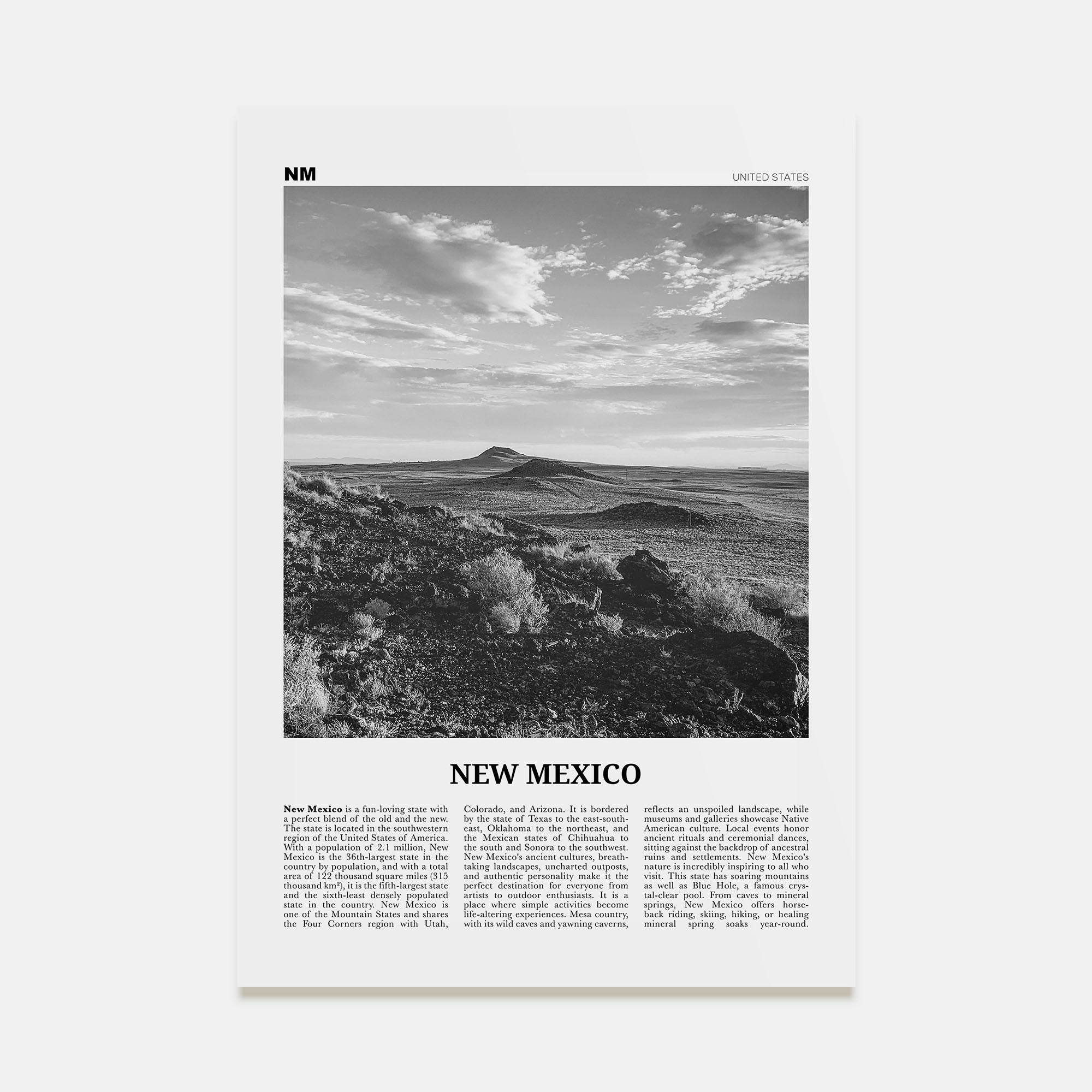 New Mexico Travel B&W No 2 Poster
