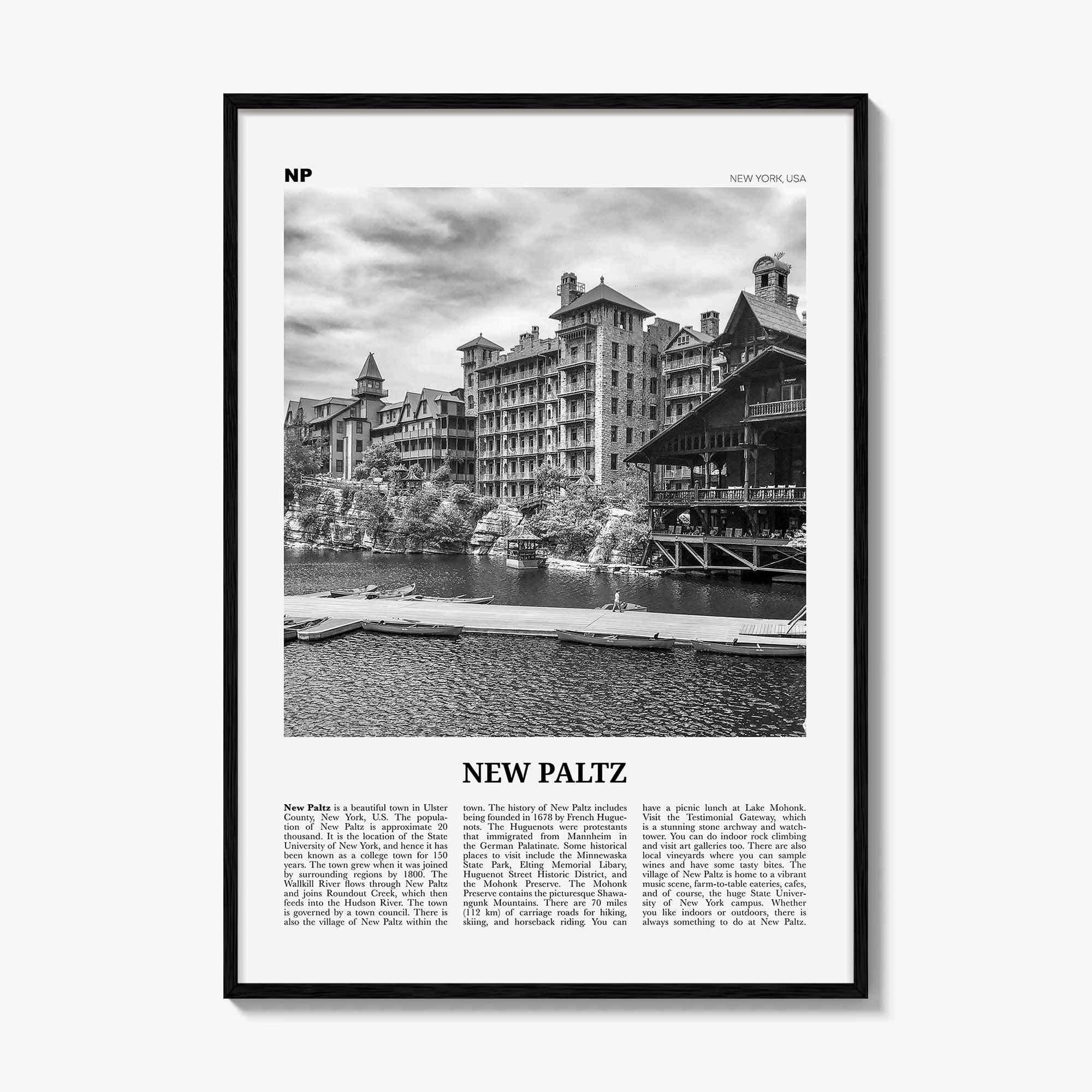 New Paltz Print Black and White, New Paltz Wall Art, New Paltz Poster, New Paltz Photo, New Paltz Wall Décor, New Paltz Map, New York, USA