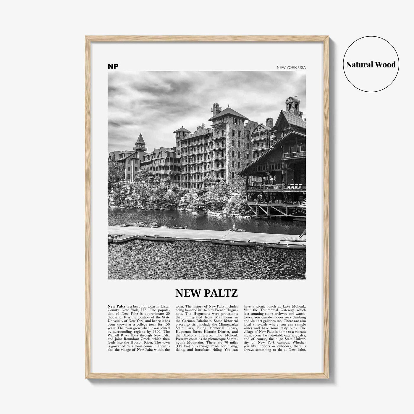 New Paltz Print Black and White, New Paltz Wall Art, New Paltz Poster, New Paltz Photo, New Paltz Wall Décor, New Paltz Map, New York, USA