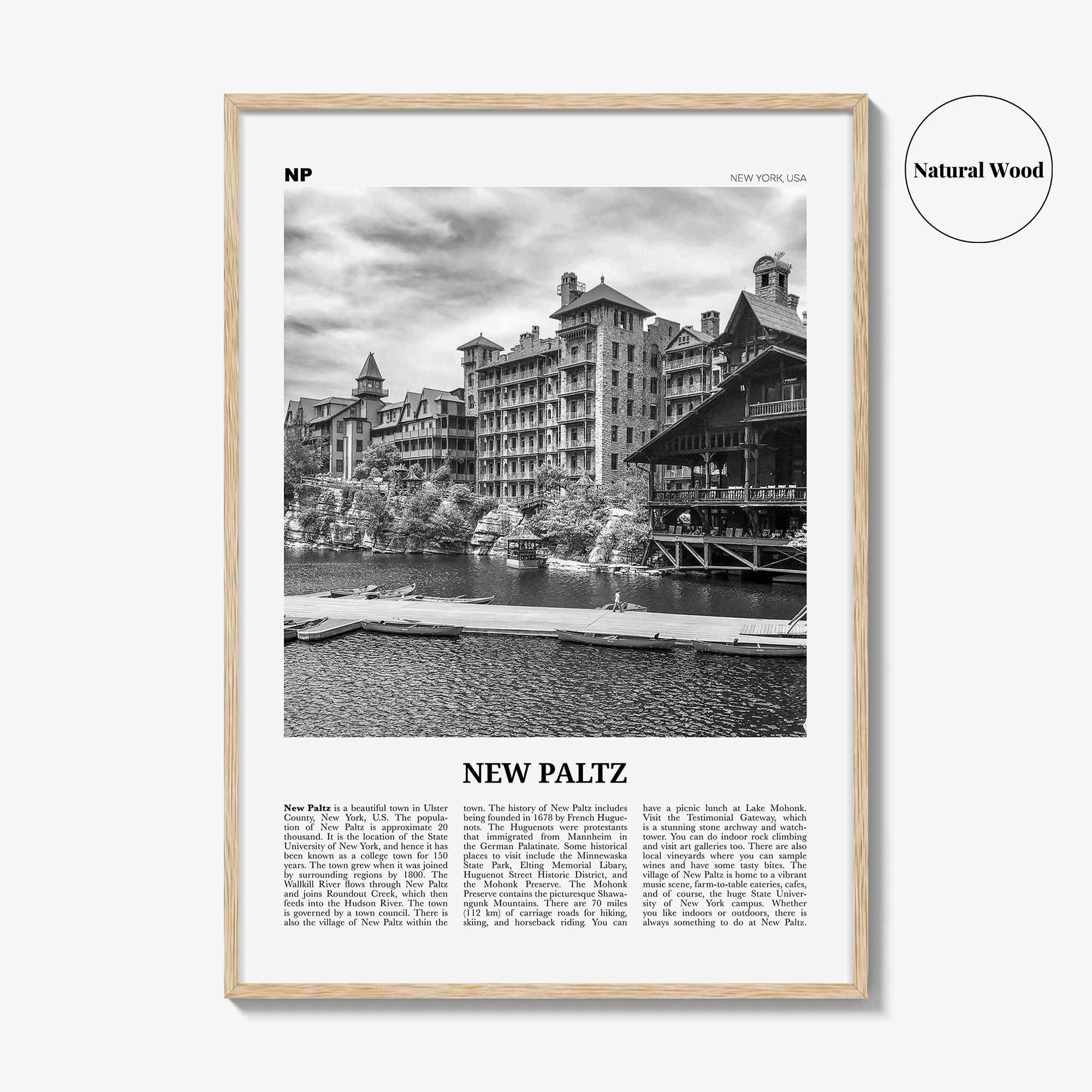 New Paltz Print Black and White, New Paltz Wall Art, New Paltz Poster, New Paltz Photo, New Paltz Wall Décor, New Paltz Map, New York, USA