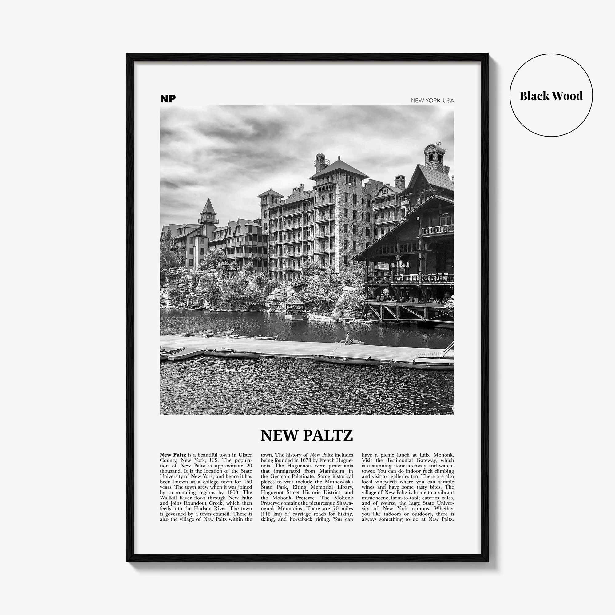 New Paltz Print Black and White, New Paltz Wall Art, New Paltz Poster, New Paltz Photo, New Paltz Wall Décor, New Paltz Map, New York, USA