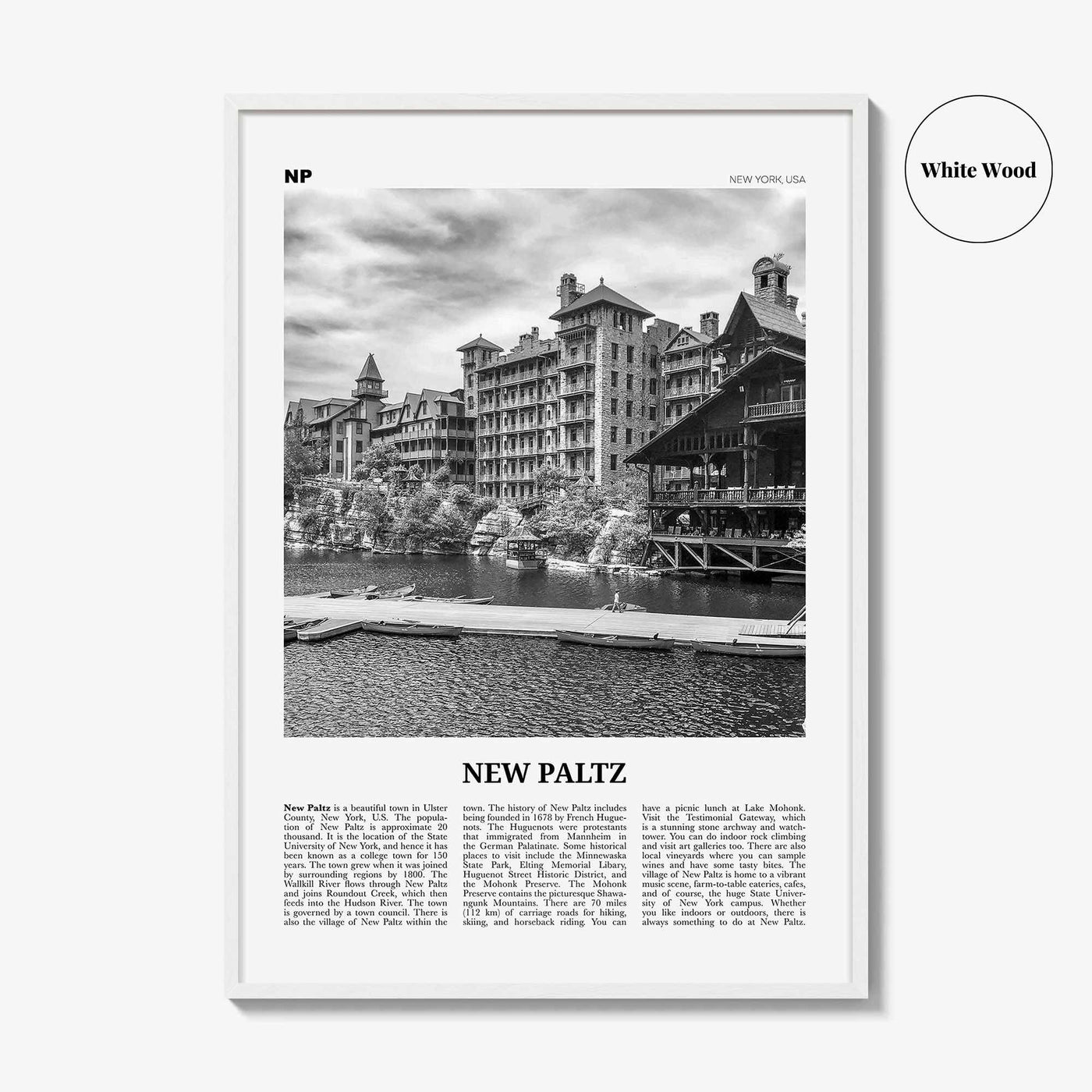 New Paltz Print Black and White, New Paltz Wall Art, New Paltz Poster, New Paltz Photo, New Paltz Wall Décor, New Paltz Map, New York, USA