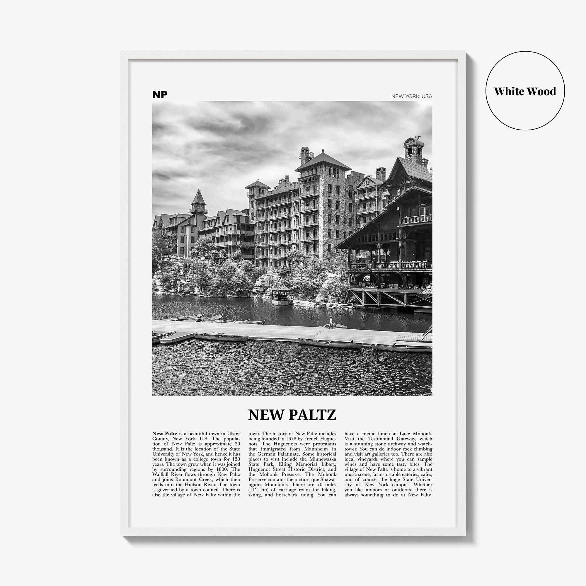 New Paltz Print Black and White, New Paltz Wall Art, New Paltz Poster, New Paltz Photo, New Paltz Wall Décor, New Paltz Map, New York, USA