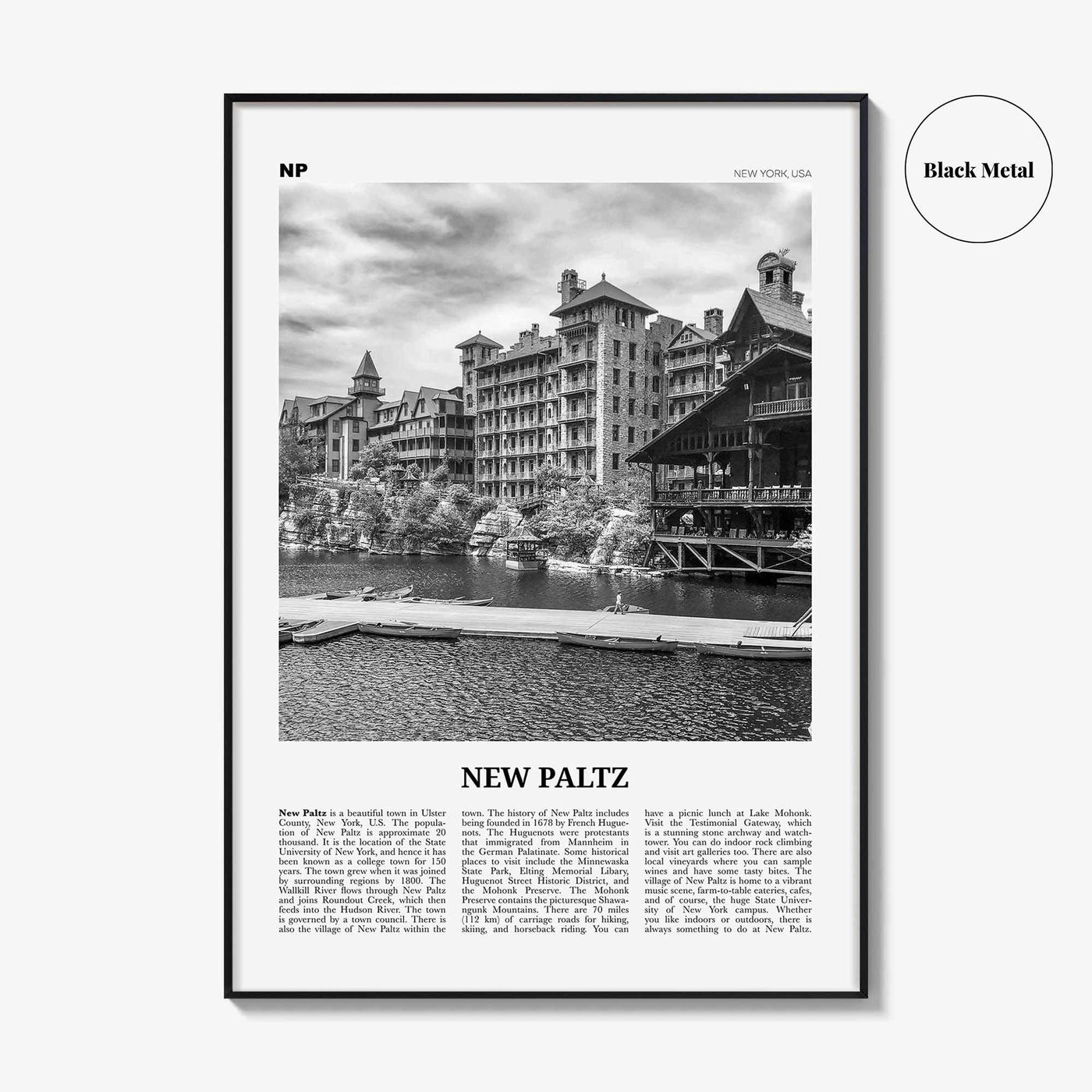 New Paltz Print Black and White, New Paltz Wall Art, New Paltz Poster, New Paltz Photo, New Paltz Wall Décor, New Paltz Map, New York, USA