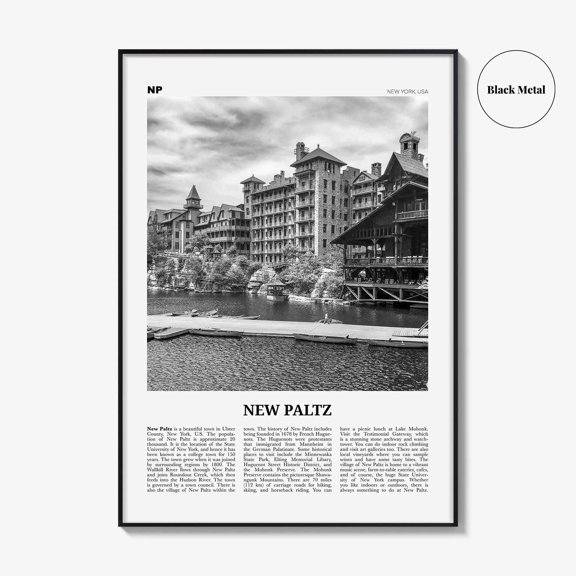 New Paltz Print Black and White, New Paltz Wall Art, New Paltz Poster, New Paltz Photo, New Paltz Wall Décor, New Paltz Map, New York, USA