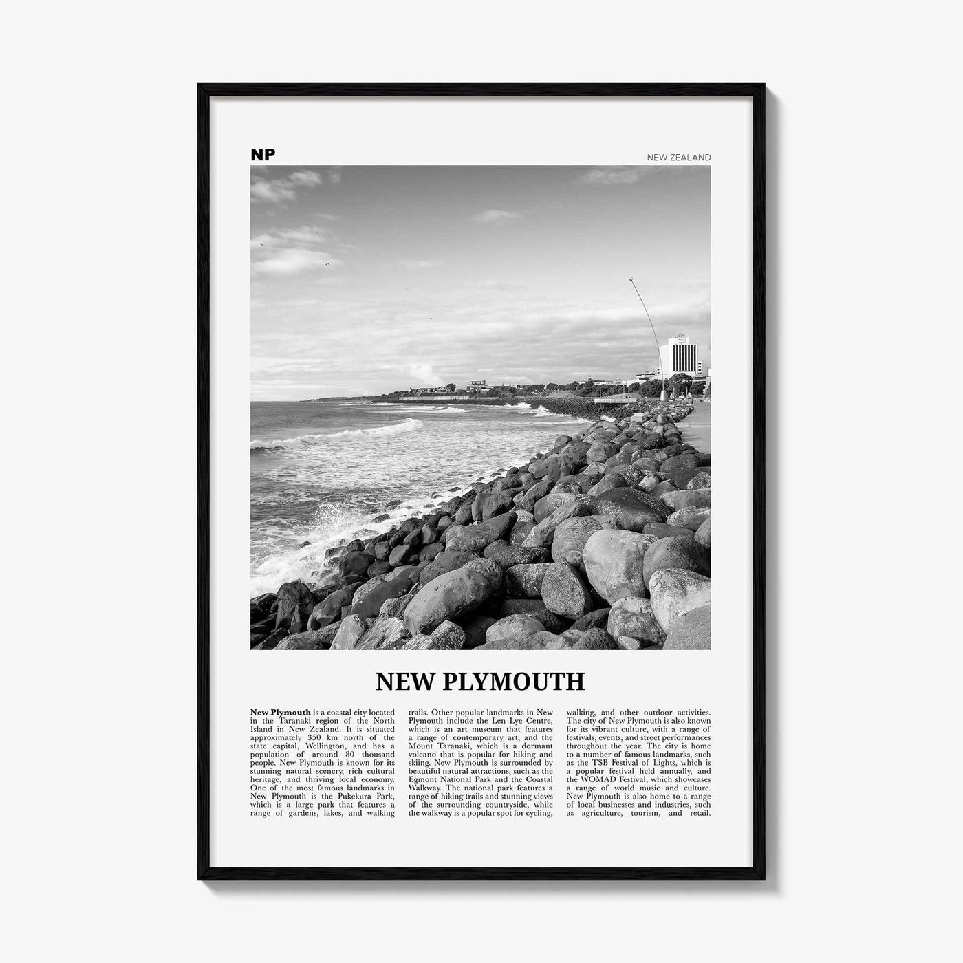 New Plymouth Print Black and White, New Plymouth Wall Art, New Plymouth Poster, New Plymouth Photo, New Plymouth Décor, New Plymouth Map