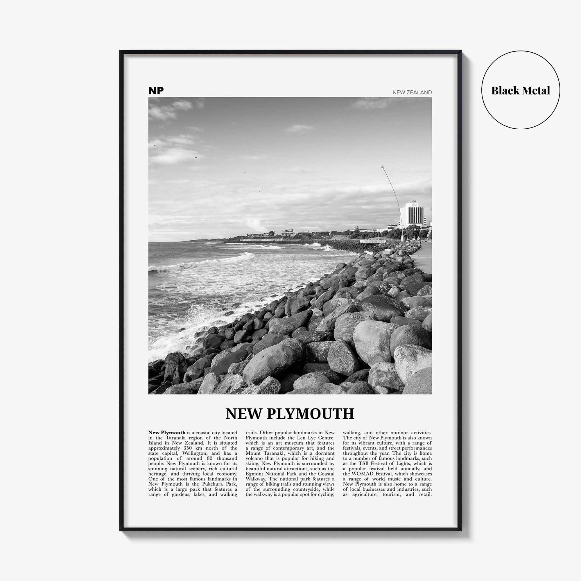 New Plymouth Print Black and White, New Plymouth Wall Art, New Plymouth Poster, New Plymouth Photo, New Plymouth Décor, New Plymouth Map