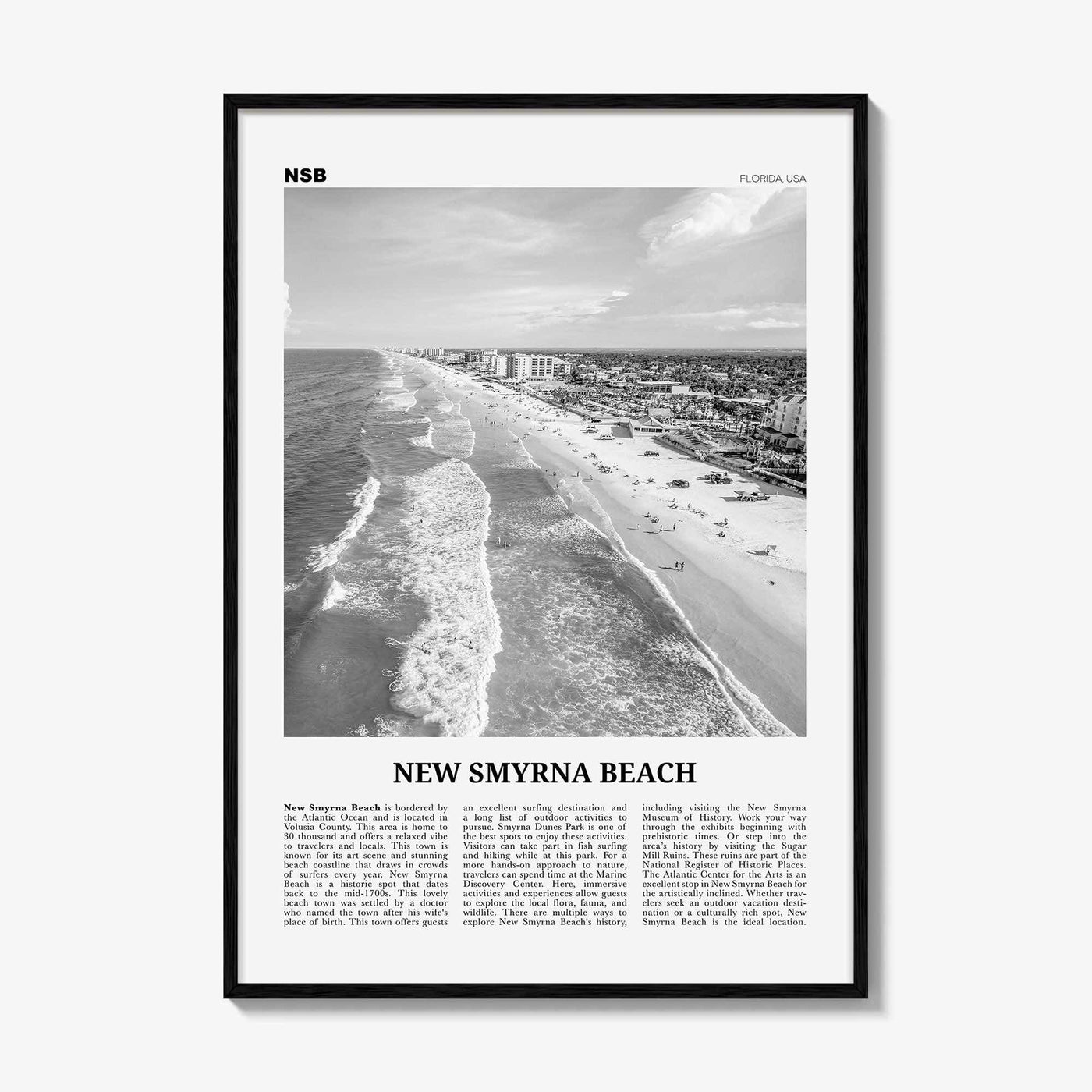 New Smyrna Beach Print Black and White, New Smyrna Beach Wall Art, New Smyrna Beach Poster, New Smyrna Beach Photo, Florida, USA