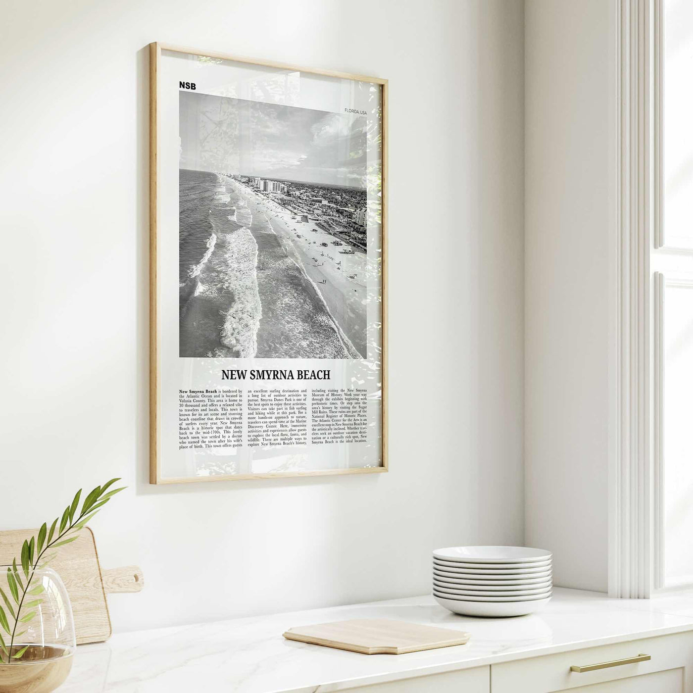 New Smyrna Beach Print Black and White, New Smyrna Beach Wall Art, New Smyrna Beach Poster, New Smyrna Beach Photo, Florida, USA