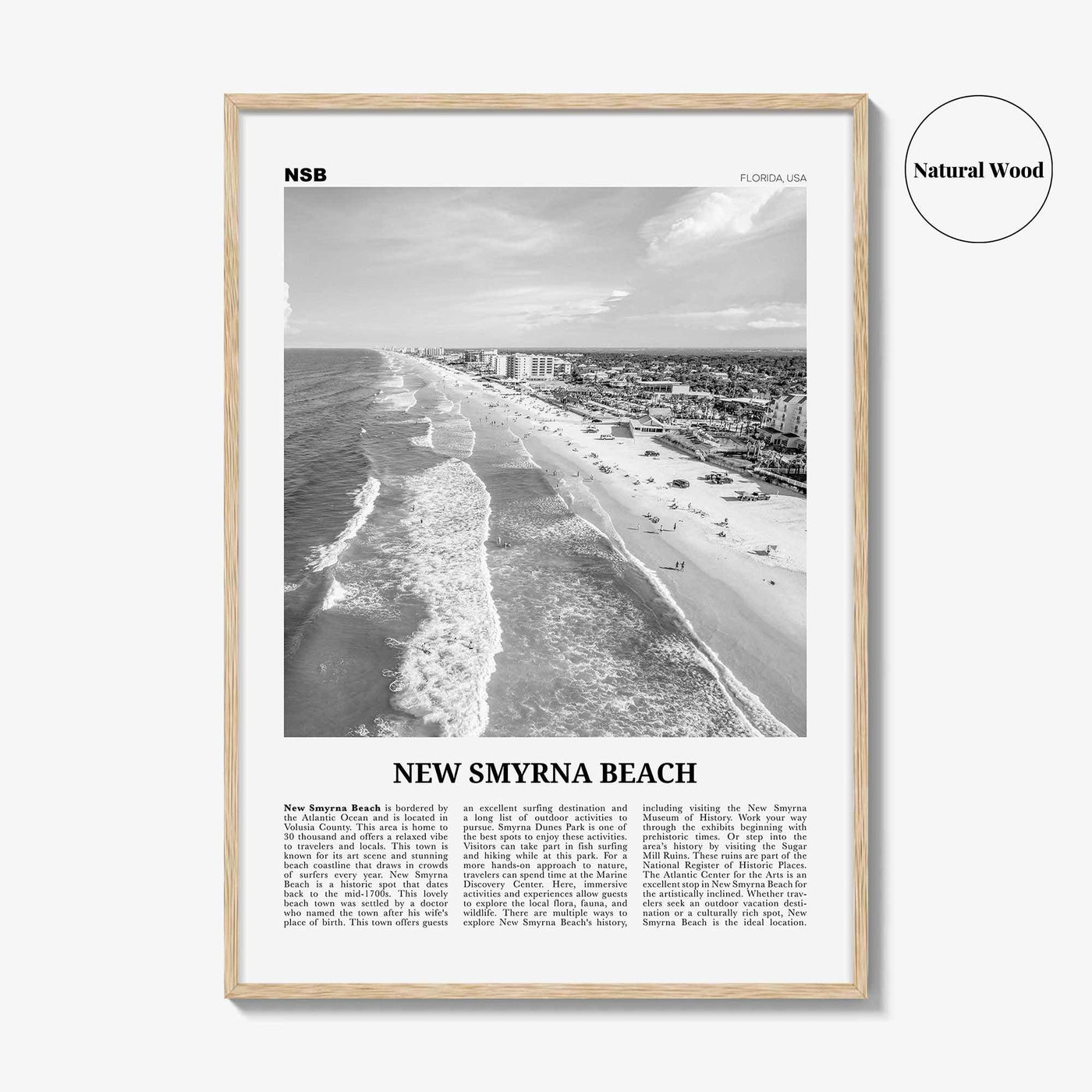 New Smyrna Beach Print Black and White, New Smyrna Beach Wall Art, New Smyrna Beach Poster, New Smyrna Beach Photo, Florida, USA