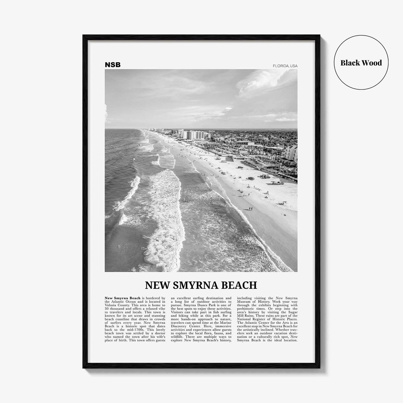 New Smyrna Beach Print Black and White, New Smyrna Beach Wall Art, New Smyrna Beach Poster, New Smyrna Beach Photo, Florida, USA
