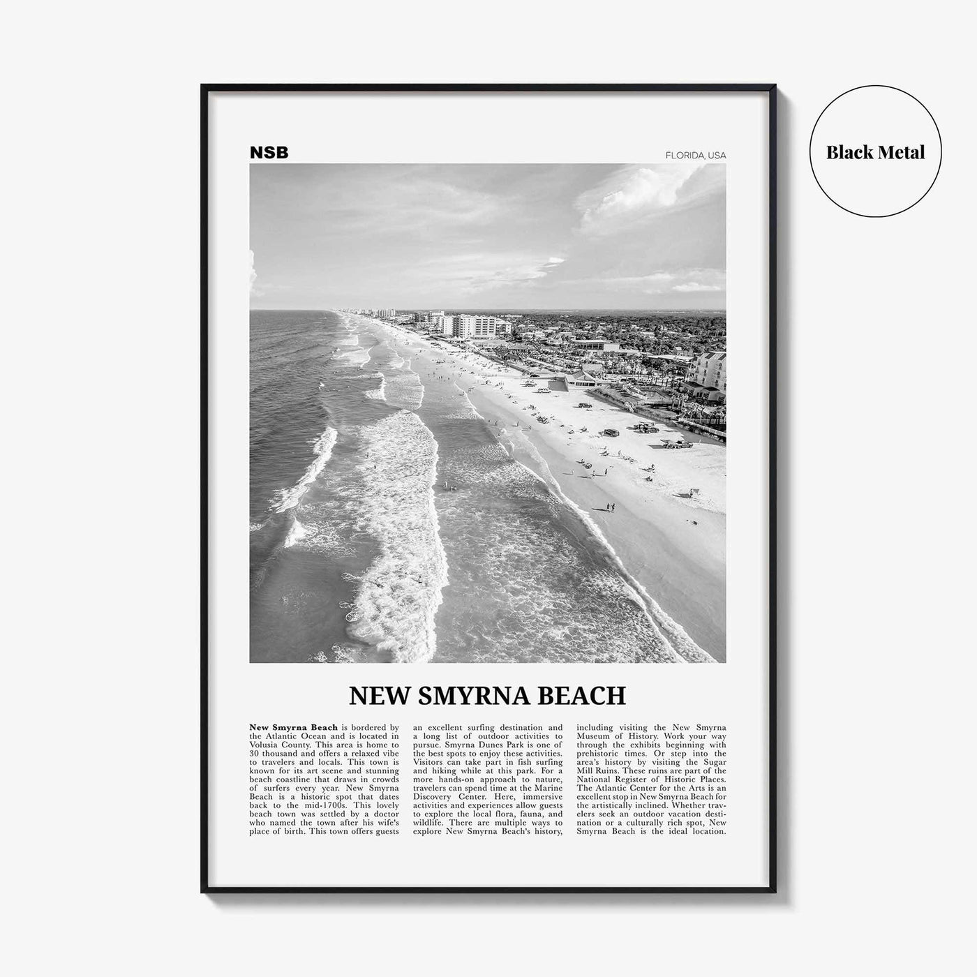 New Smyrna Beach Print Black and White, New Smyrna Beach Wall Art, New Smyrna Beach Poster, New Smyrna Beach Photo, Florida, USA