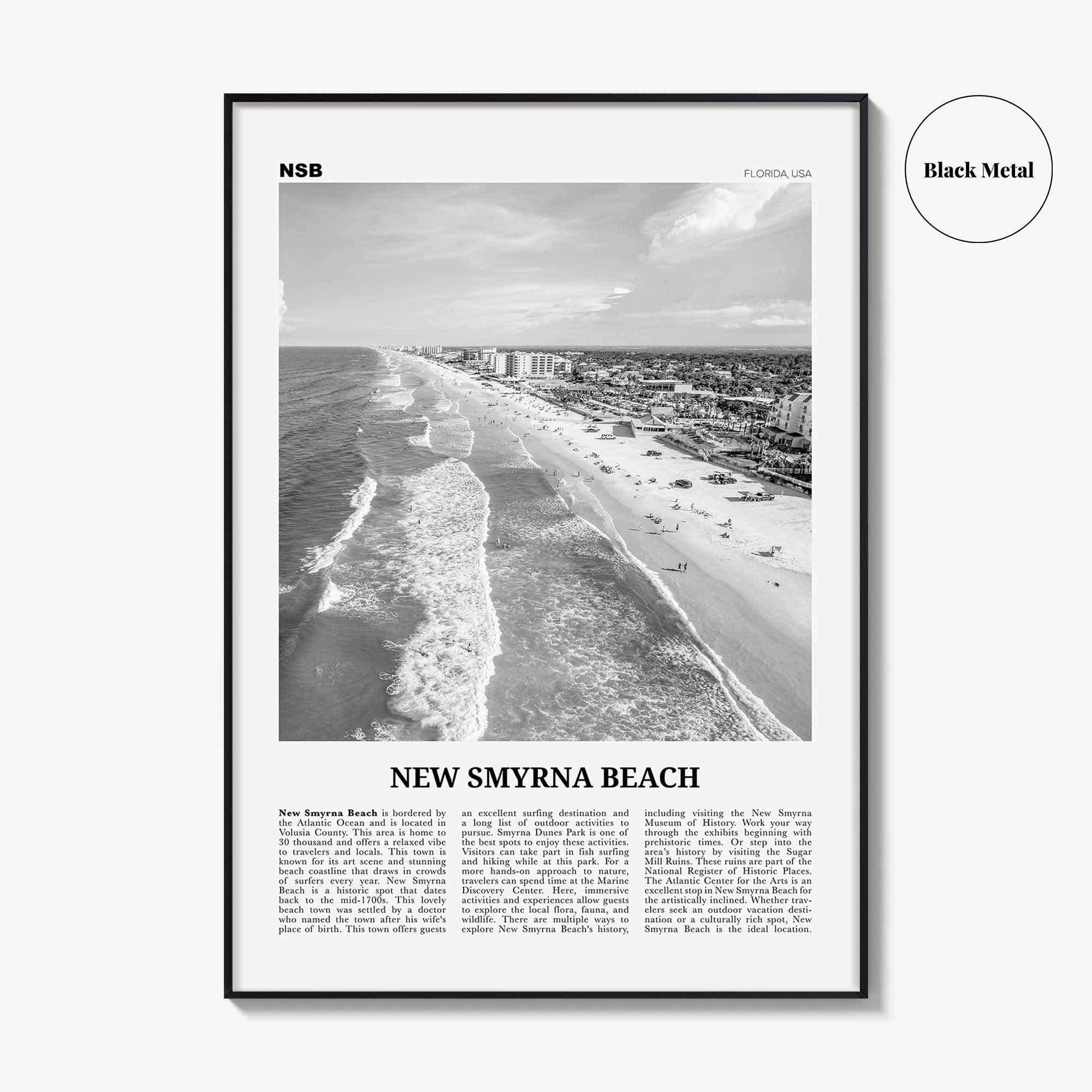 New Smyrna Beach Print Black and White, New Smyrna Beach Wall Art, New Smyrna Beach Poster, New Smyrna Beach Photo, Florida, USA