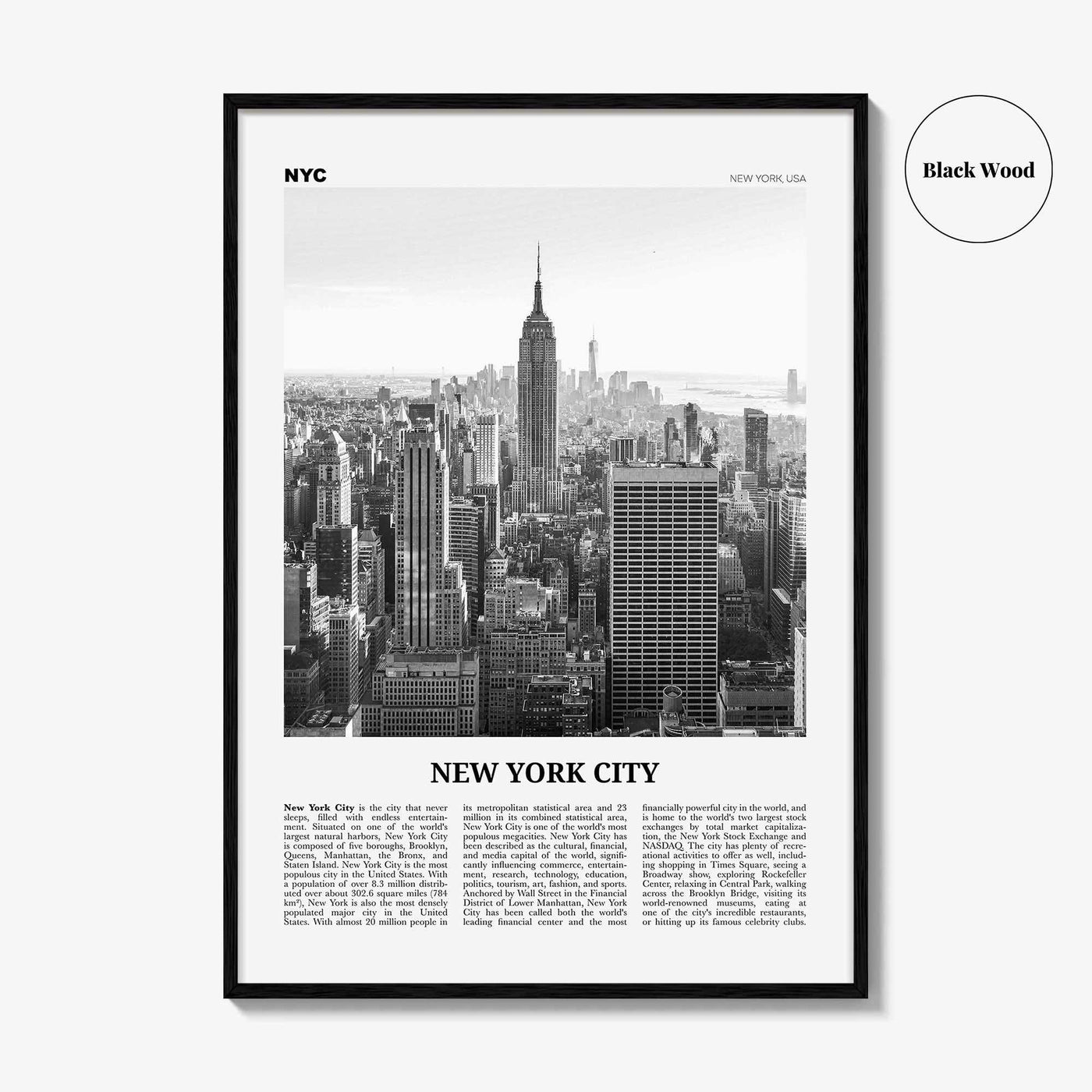 New York City Print Black and White No 1, New York Wall Art, New York Poster, New York Photo, NYC Black and White Poster Print, USA