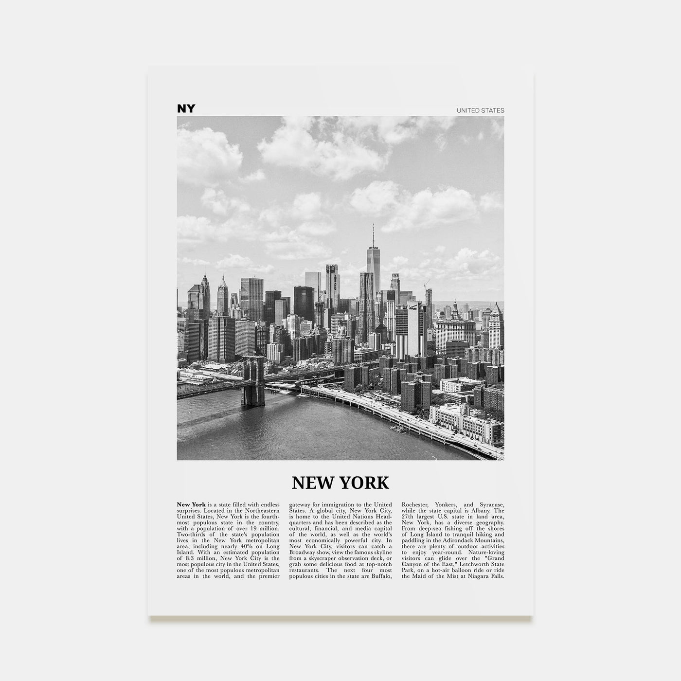 New York (State) Travel B&W No 1 Poster