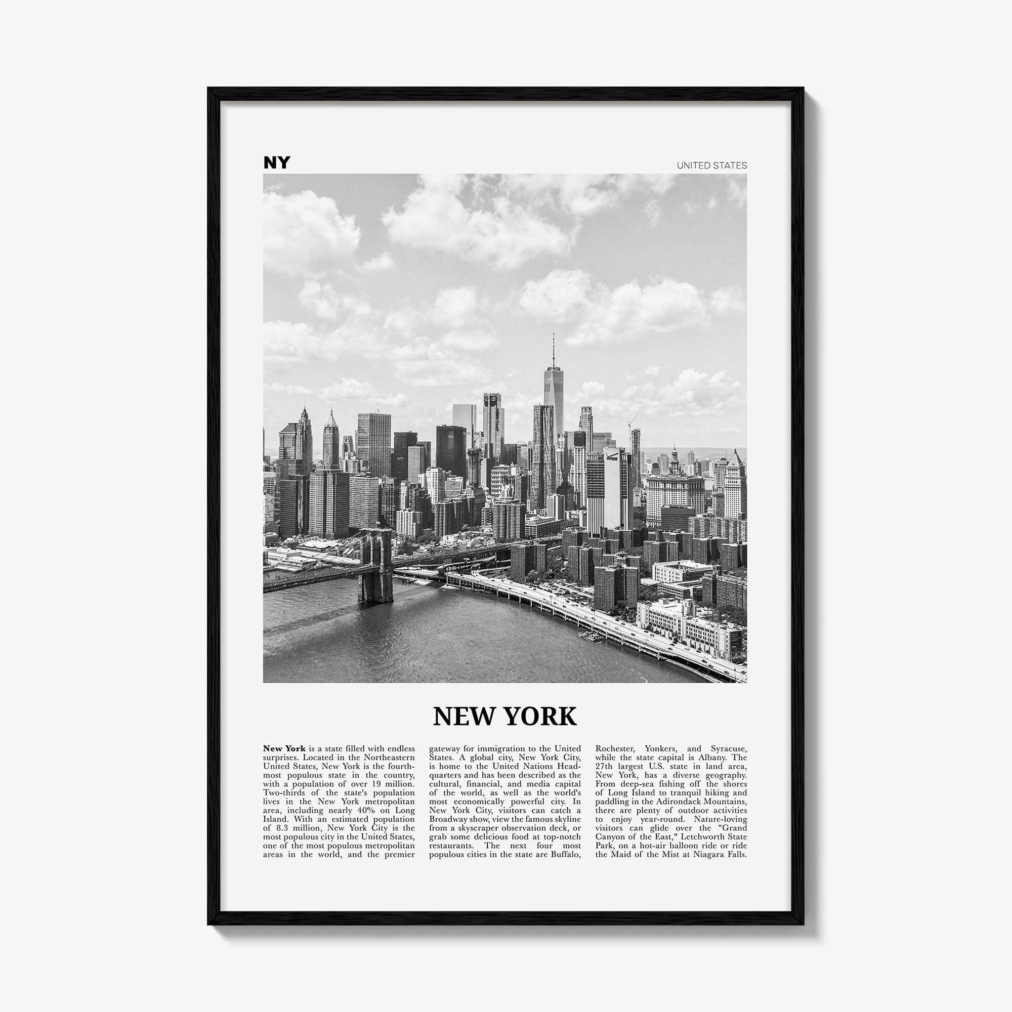 New York State Print Black and White No 1, New York State Wall Art, New York State Poster, New York State Photo, United States, USA State