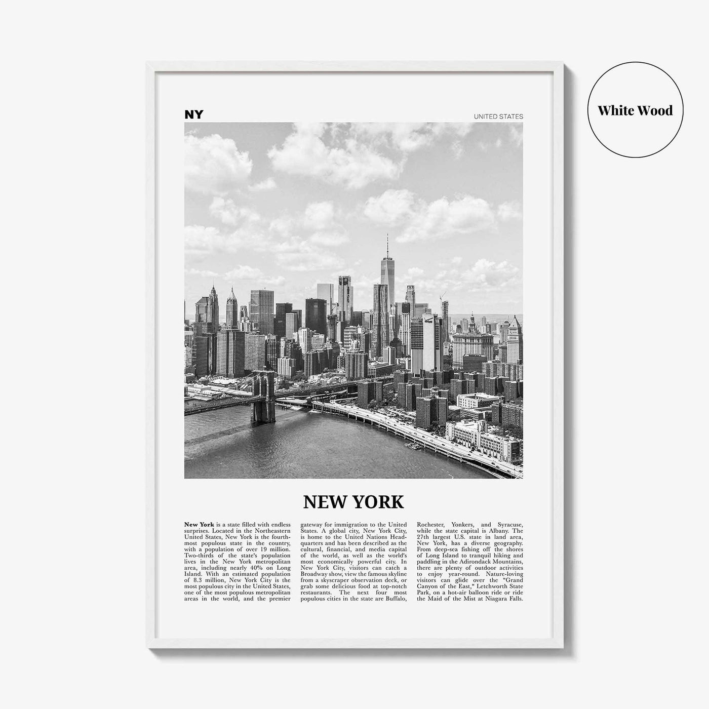 New York State Print Black and White No 1, New York State Wall Art, New York State Poster, New York State Photo, United States, USA State