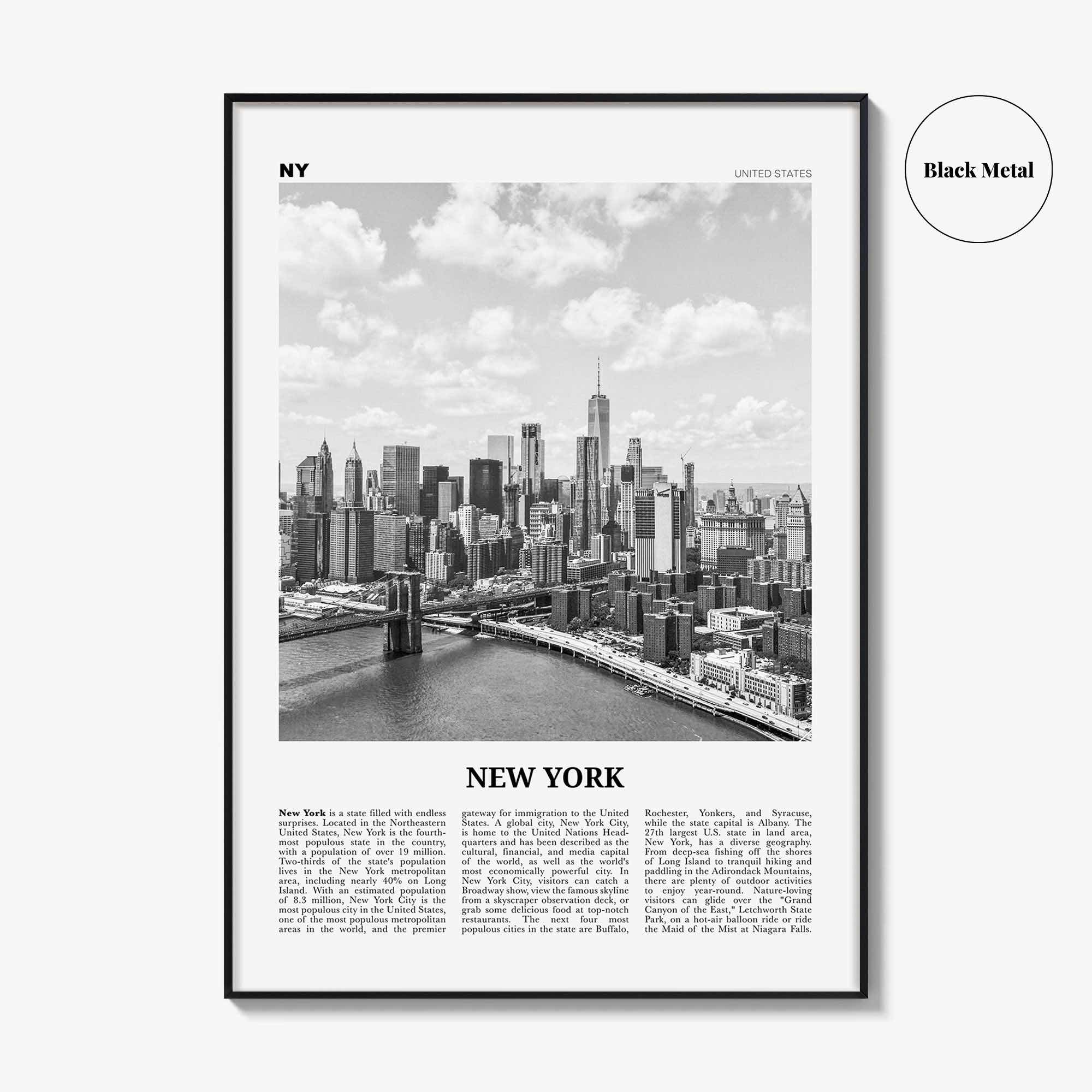 New York State Print Black and White No 1, New York State Wall Art, New York State Poster, New York State Photo, United States, USA State