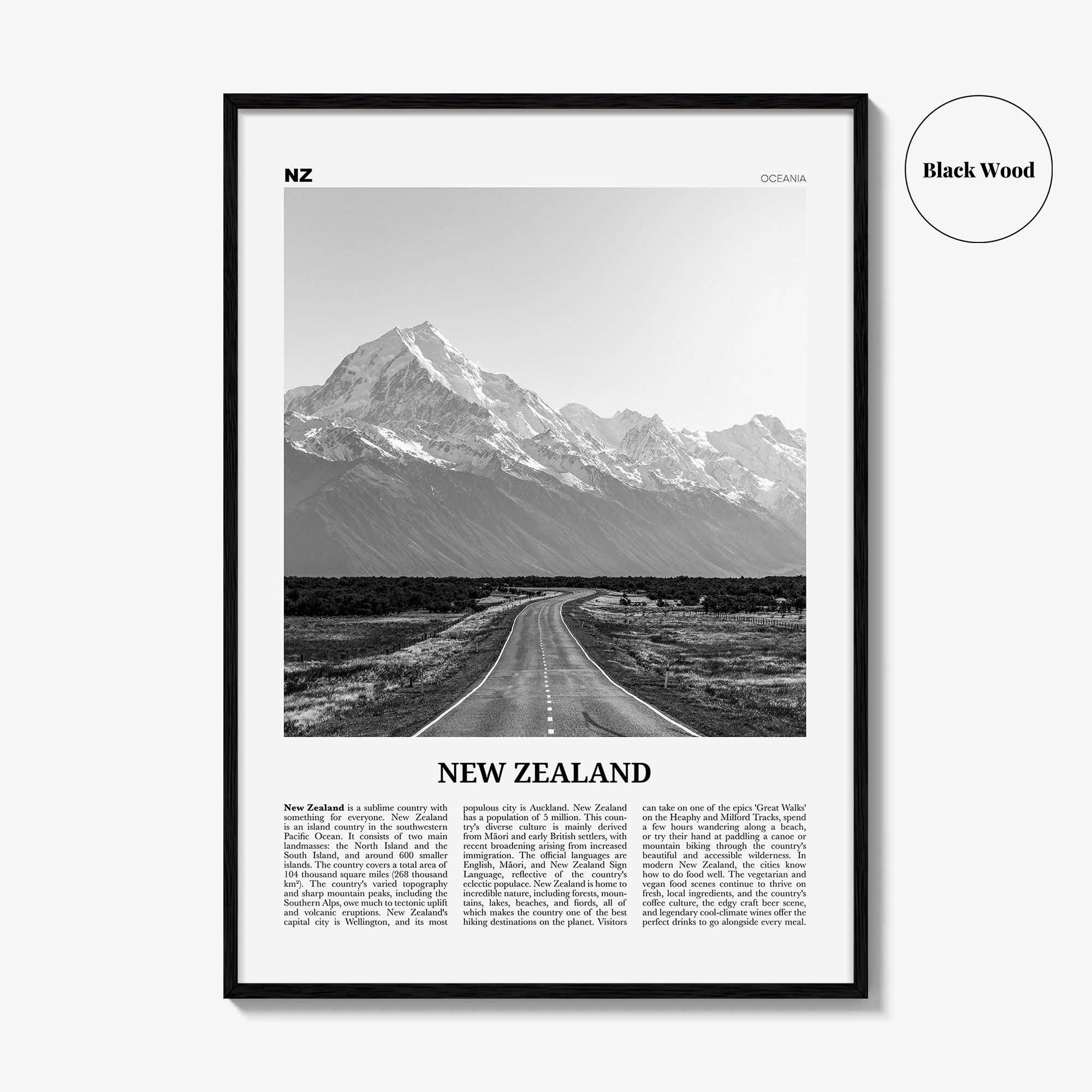 New Zealand Print Black and White No 1, New Zealand Wall Art, New Zealand Poster, New Zealand Photo, NZ, Wellington, Auckland, Oceania