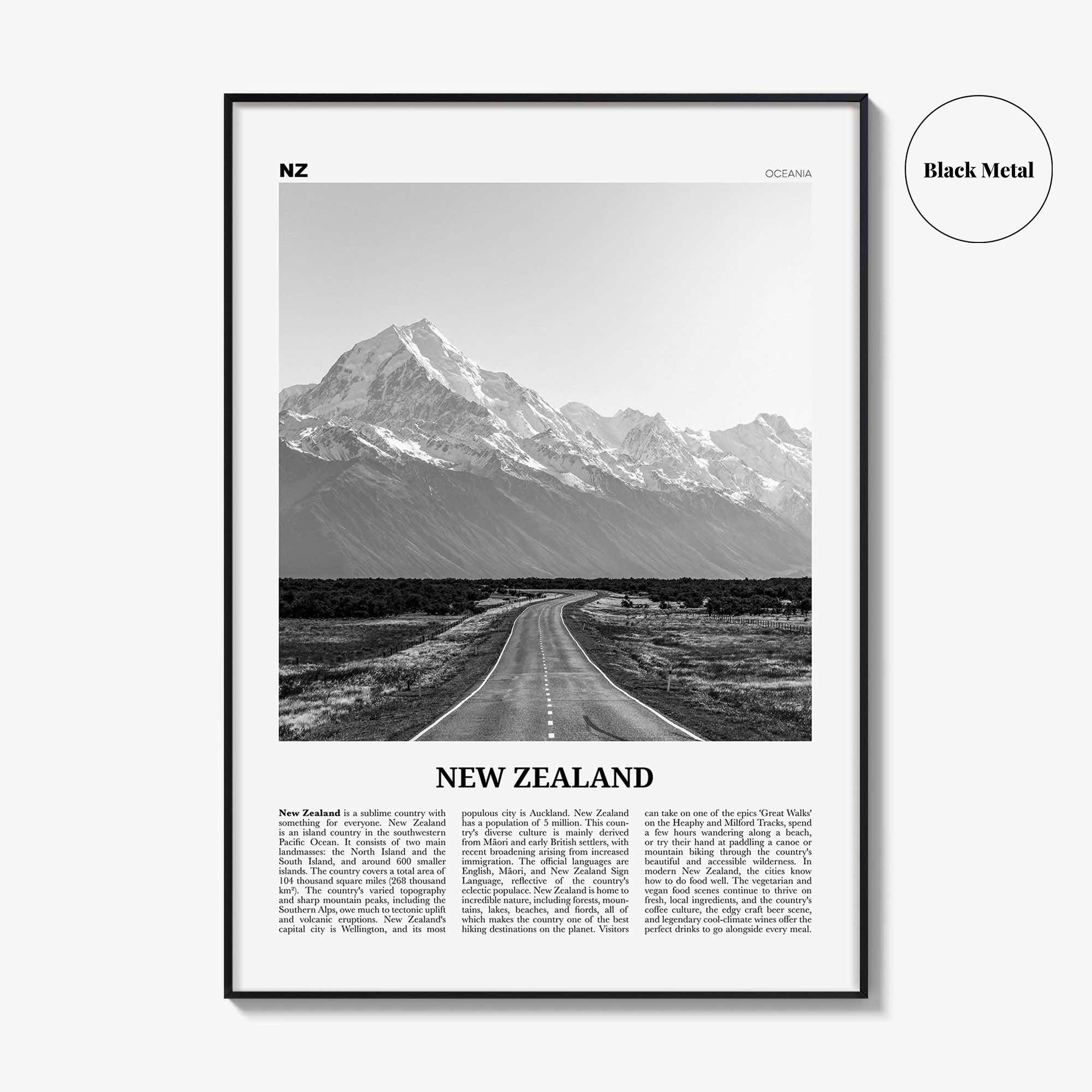 New Zealand Print Black and White No 1, New Zealand Wall Art, New Zealand Poster, New Zealand Photo, NZ, Wellington, Auckland, Oceania