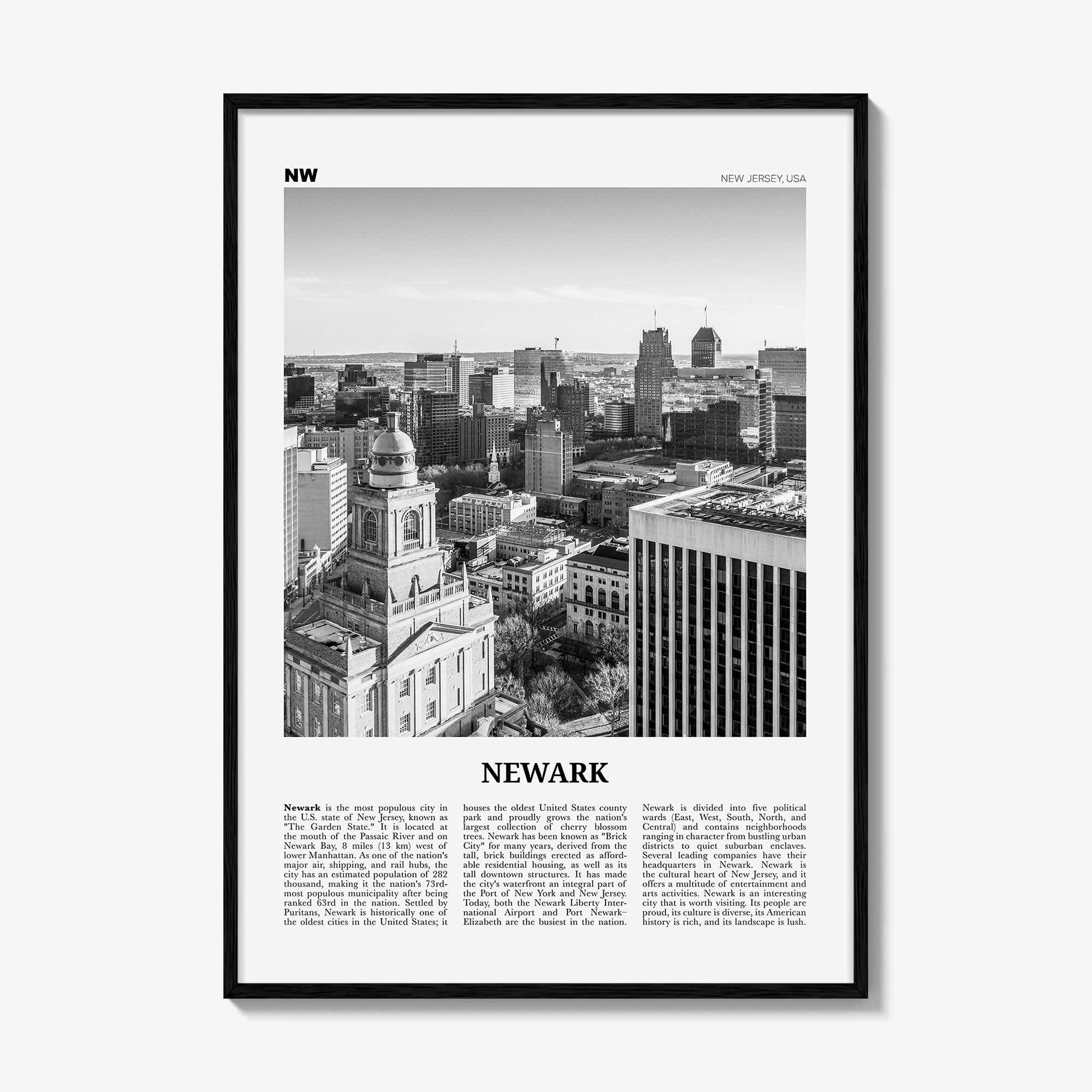 Newark Print Black and White, Newark Wall Art, Newark Poster, Newark Photo, Newark Wall Décor, New Jersey, USA, United States, North America