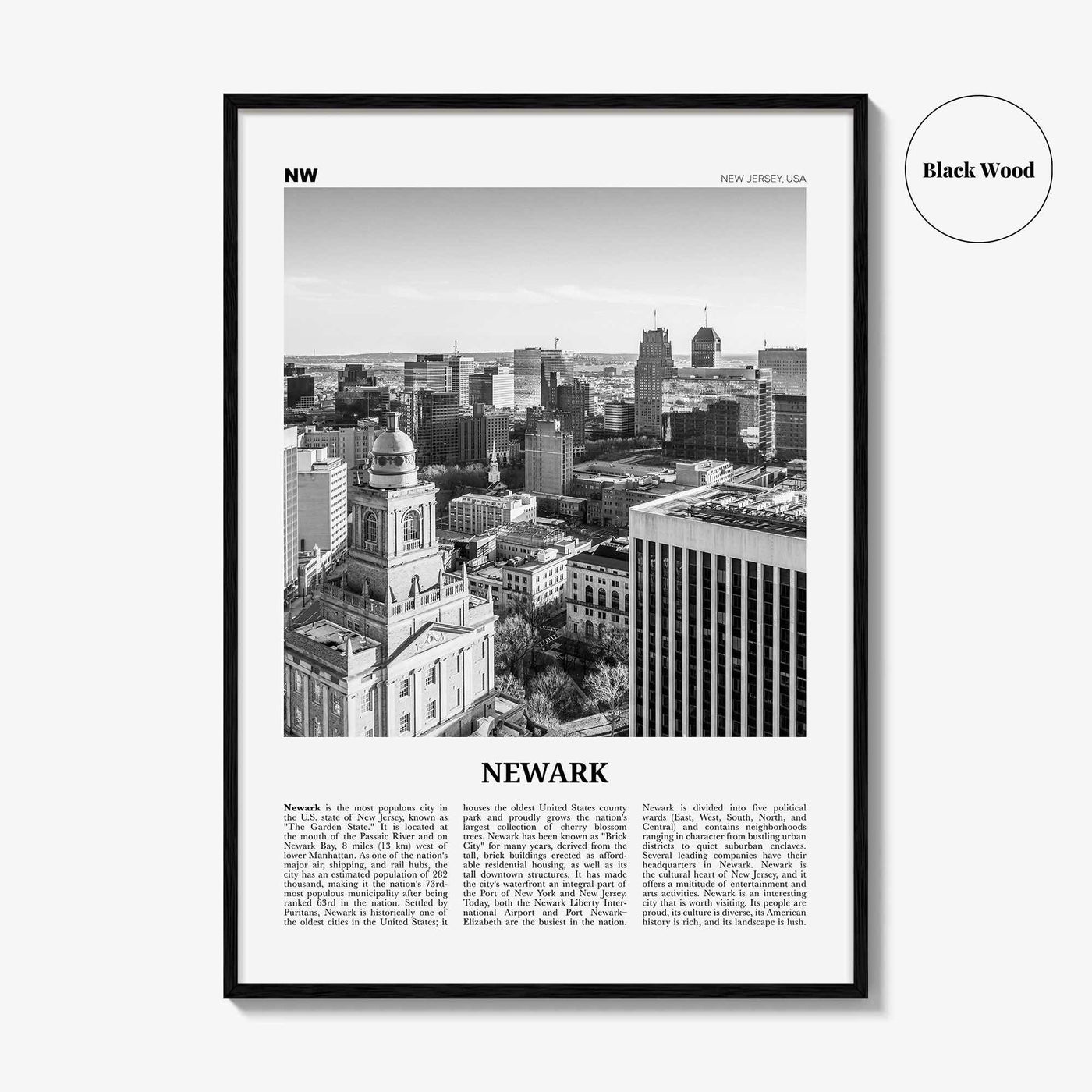Newark Print Black and White, Newark Wall Art, Newark Poster, Newark Photo, Newark Wall Décor, New Jersey, USA, United States, North America