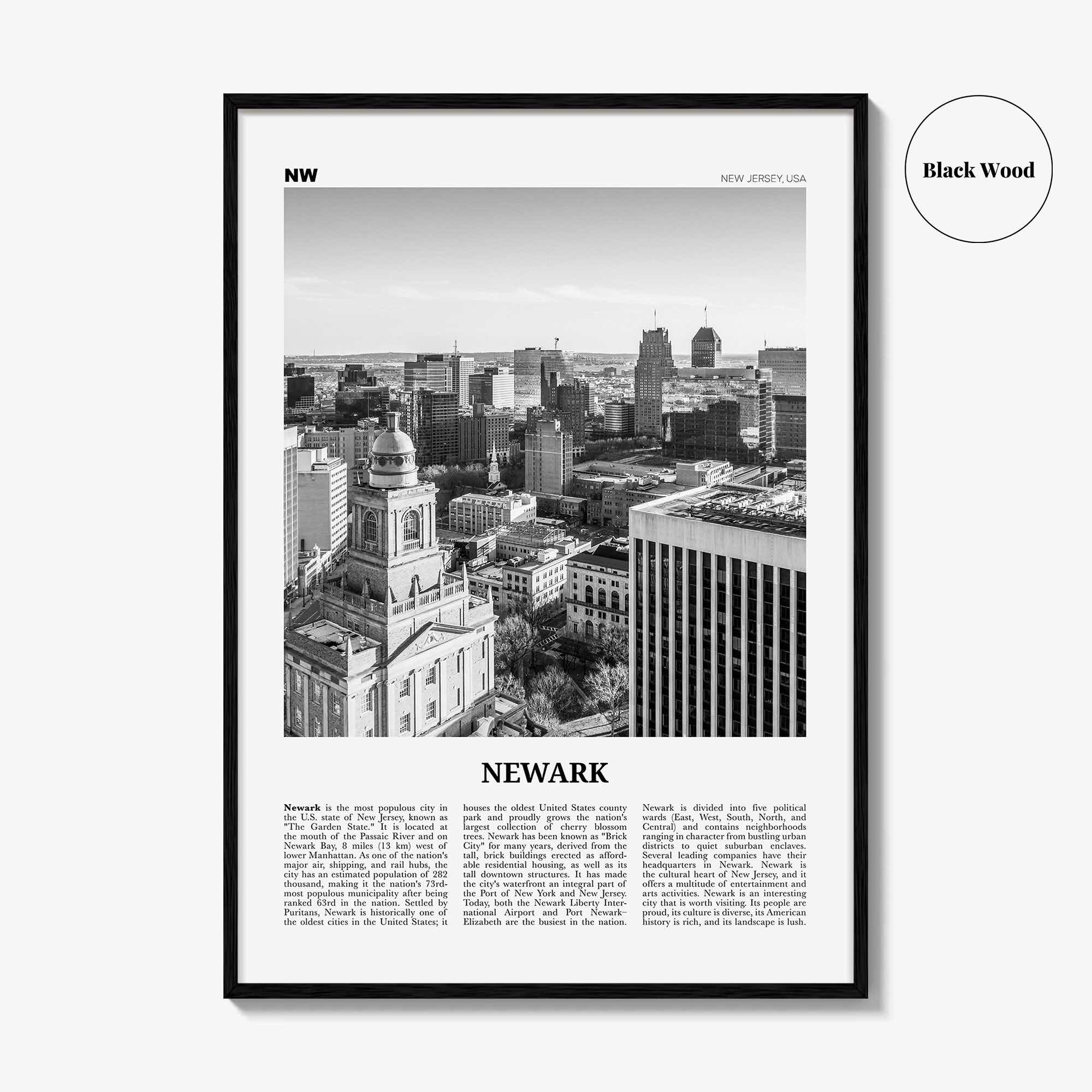 Newark Print Black and White, Newark Wall Art, Newark Poster, Newark Photo, Newark Wall Décor, New Jersey, USA, United States, North America
