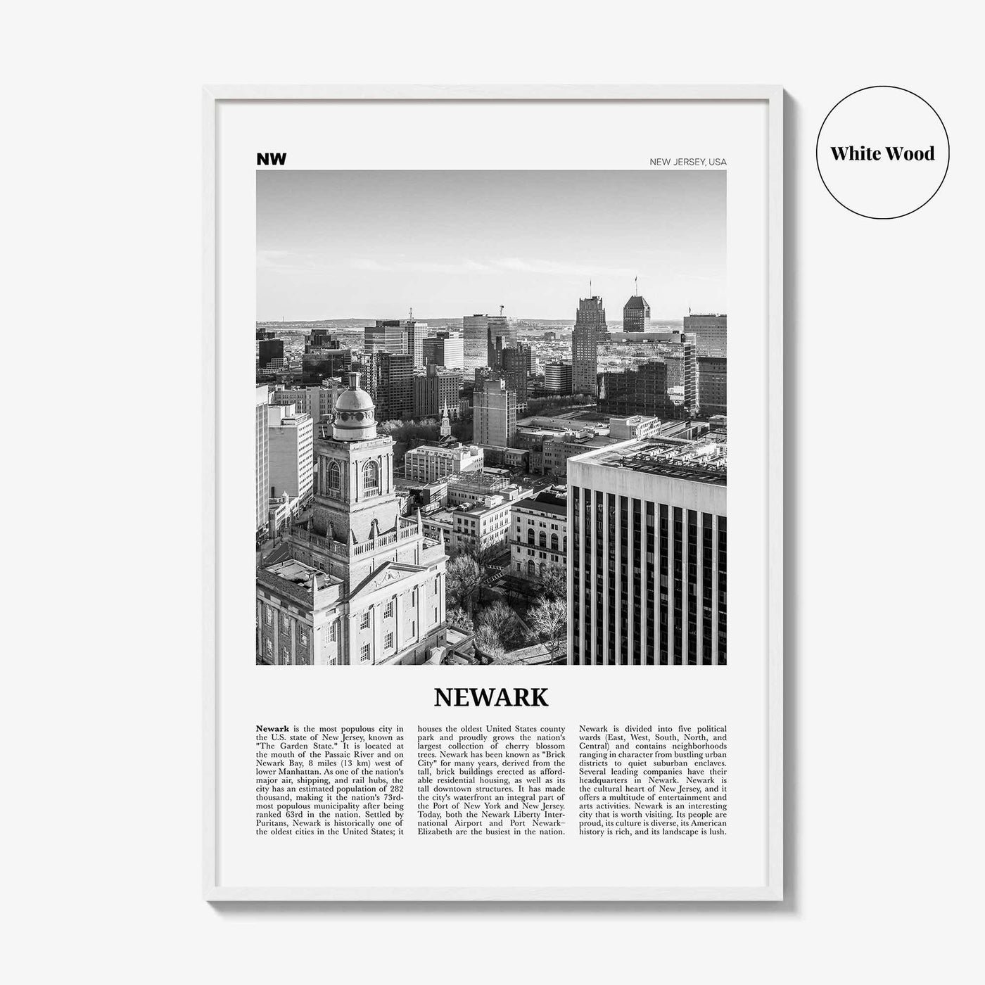 Newark Print Black and White, Newark Wall Art, Newark Poster, Newark Photo, Newark Wall Décor, New Jersey, USA, United States, North America