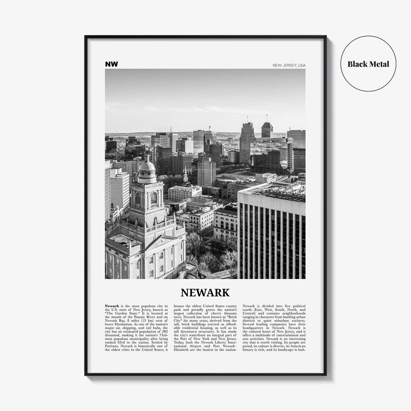 Newark Print Black and White, Newark Wall Art, Newark Poster, Newark Photo, Newark Wall Décor, New Jersey, USA, United States, North America