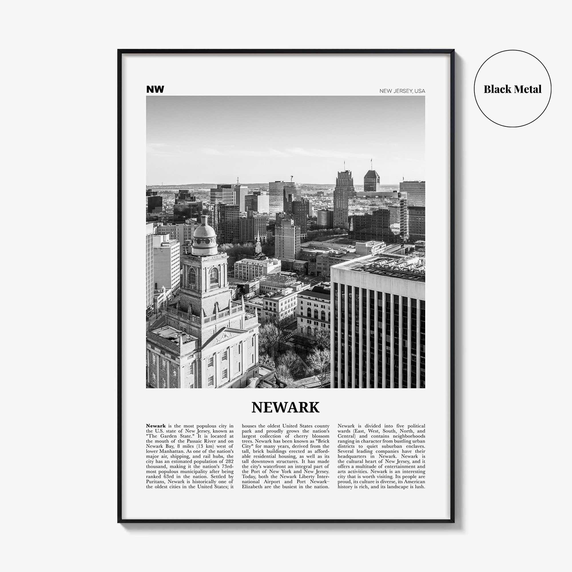 Newark Print Black and White, Newark Wall Art, Newark Poster, Newark Photo, Newark Wall Décor, New Jersey, USA, United States, North America
