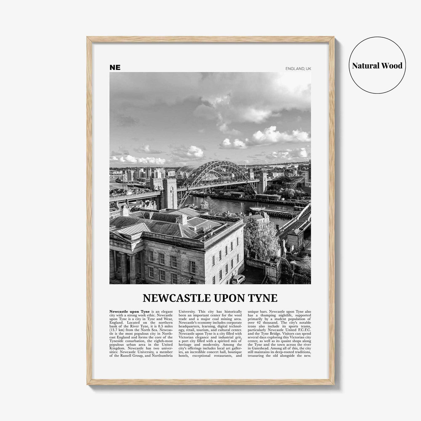 Newcastle upon Tyne Print Black and White, Newcastle Print, Newcastle Wall Art, Newcastle Poster, England, UK, United Kingdom, Europe