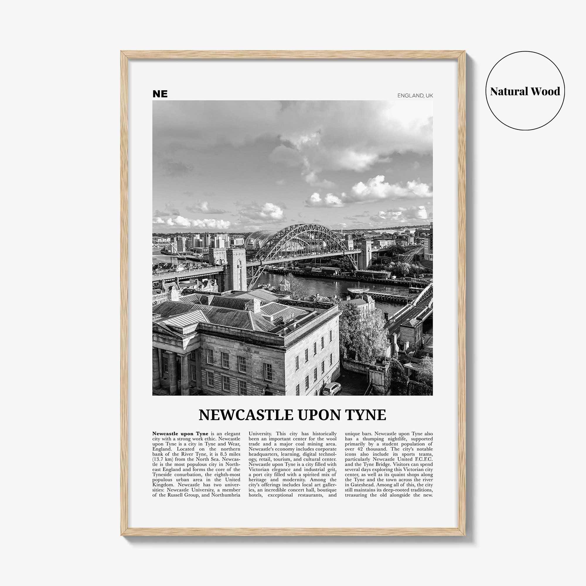 Newcastle upon Tyne Print Black and White, Newcastle Print, Newcastle Wall Art, Newcastle Poster, England, UK, United Kingdom, Europe