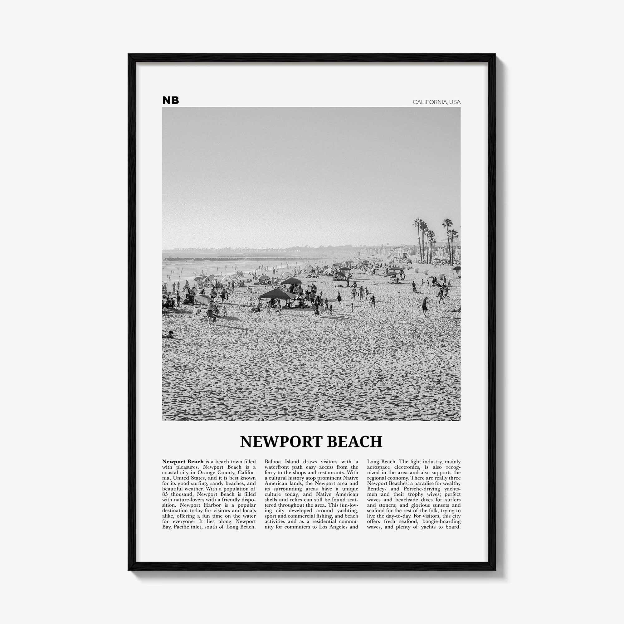 Newport Beach Print Black and White No 1, Newport Beach Wall Art, Newport Beach Poster, Orange County, California, USA, United States