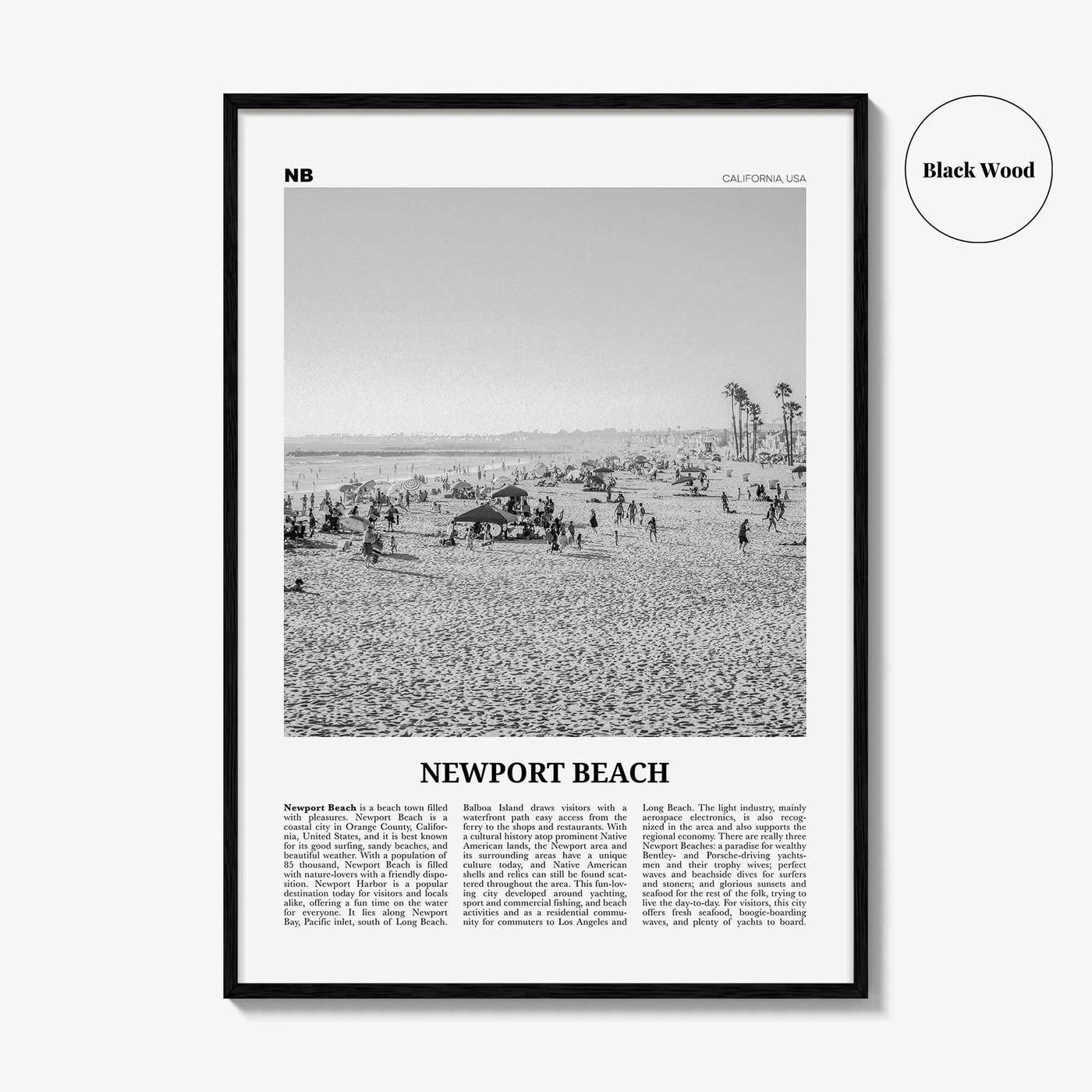 Newport Beach Print Black and White No 1, Newport Beach Wall Art, Newport Beach Poster, Orange County, California, USA, United States