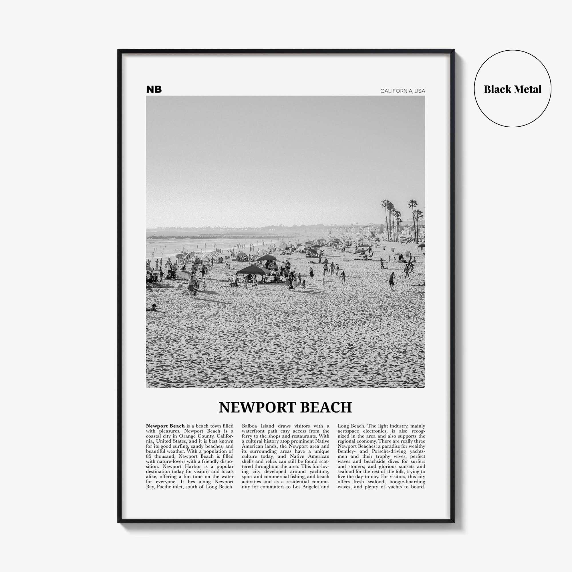 Newport Beach Print Black and White No 1, Newport Beach Wall Art, Newport Beach Poster, Orange County, California, USA, United States