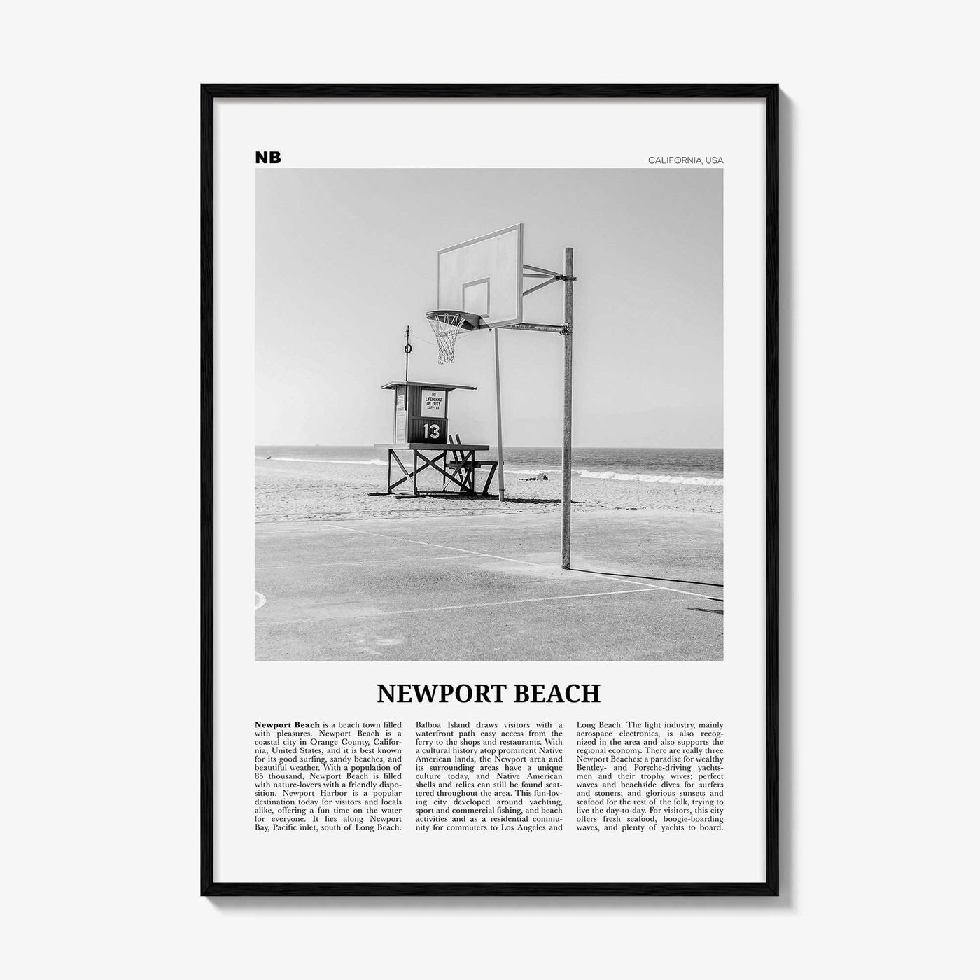 Newport Beach Print Black and White No 2, Newport Beach Wall Art, Newport Beach Poster, Orange County, California, USA, United States