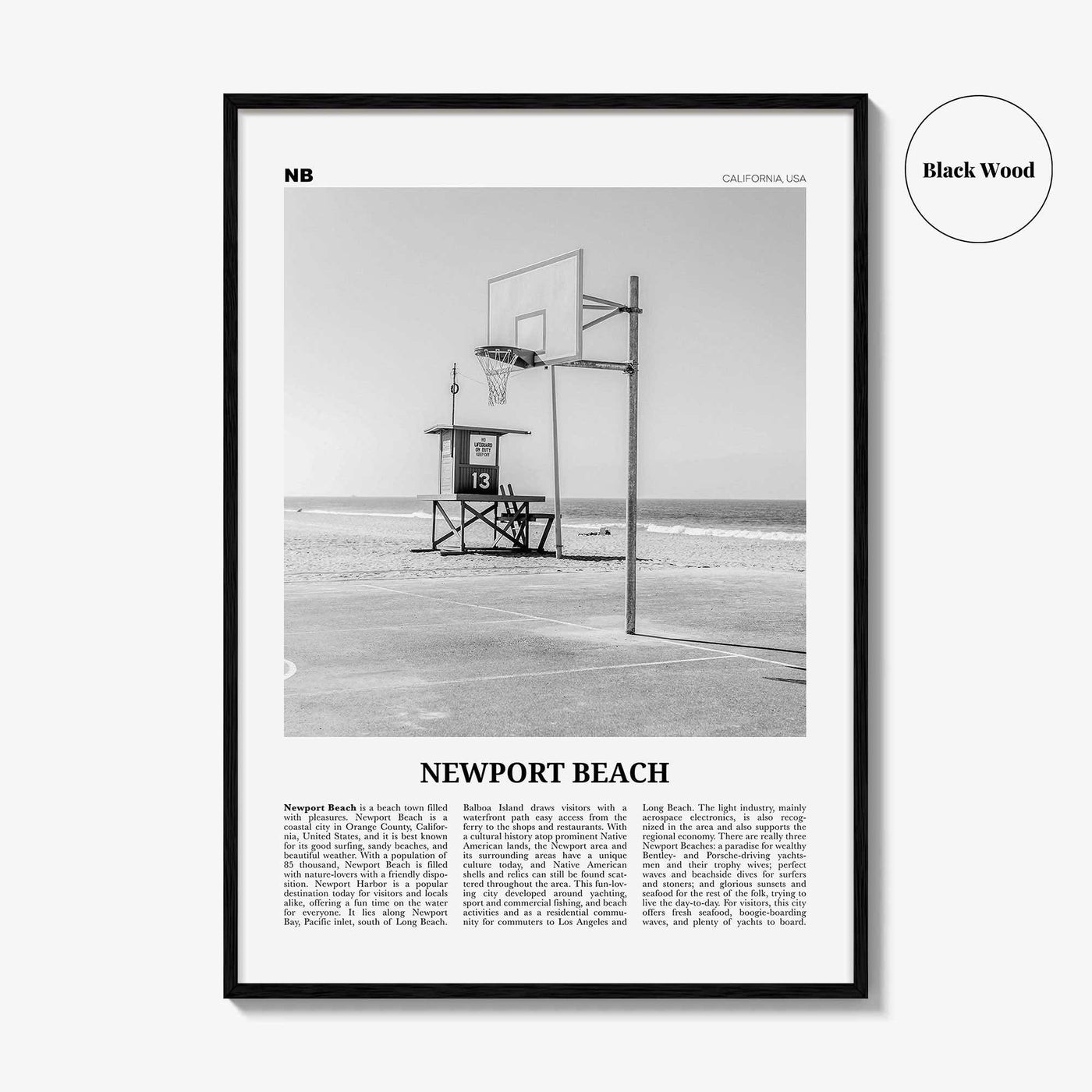 Newport Beach Print Black and White No 2, Newport Beach Wall Art, Newport Beach Poster, Orange County, California, USA, United States