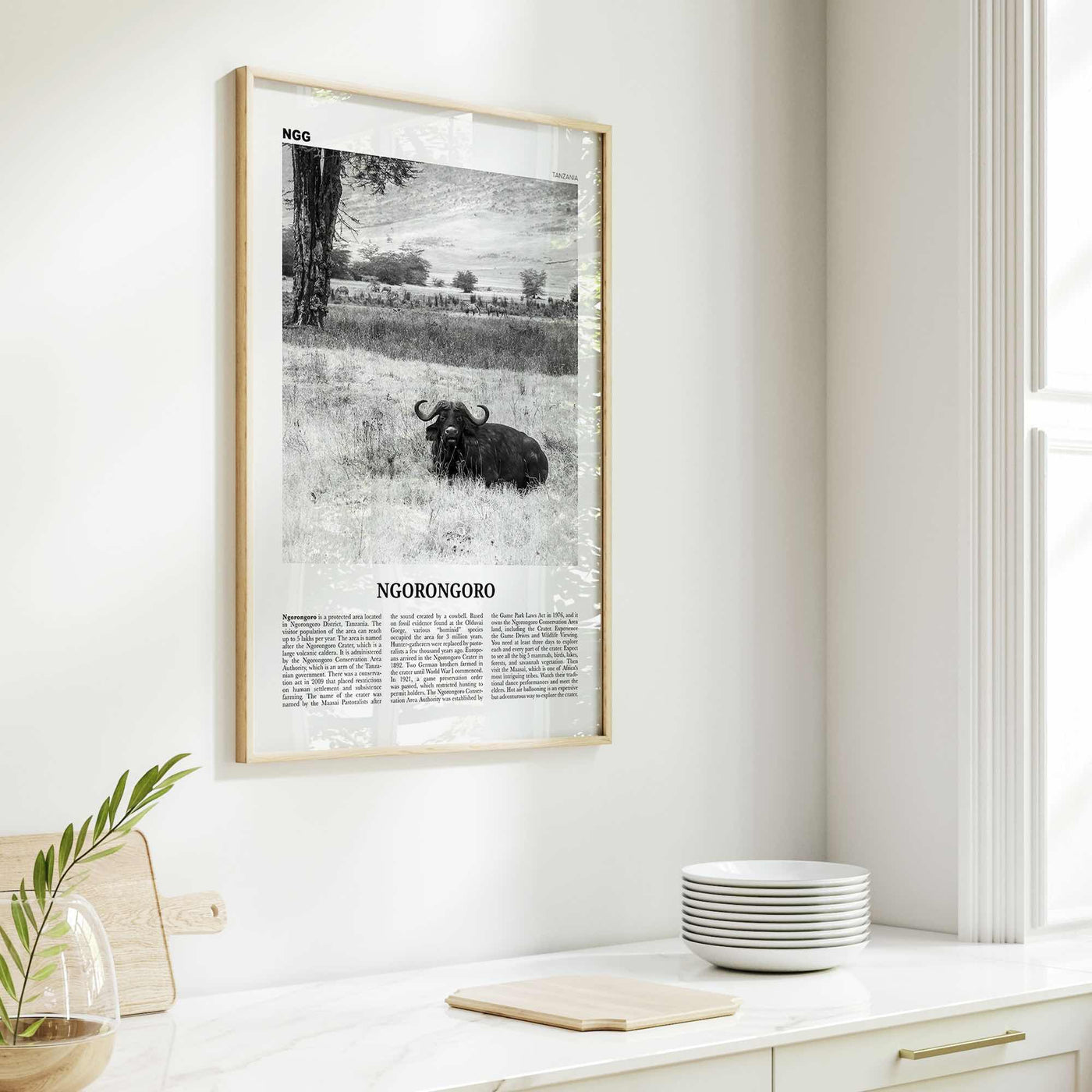 Ngorongoro Print Black and White, Ngorongoro Wall Art, Ngorongoro Poster, Ngorongoro Photo, Ngorongoro Wall Décor, Ngorongoro Map, Tanzania