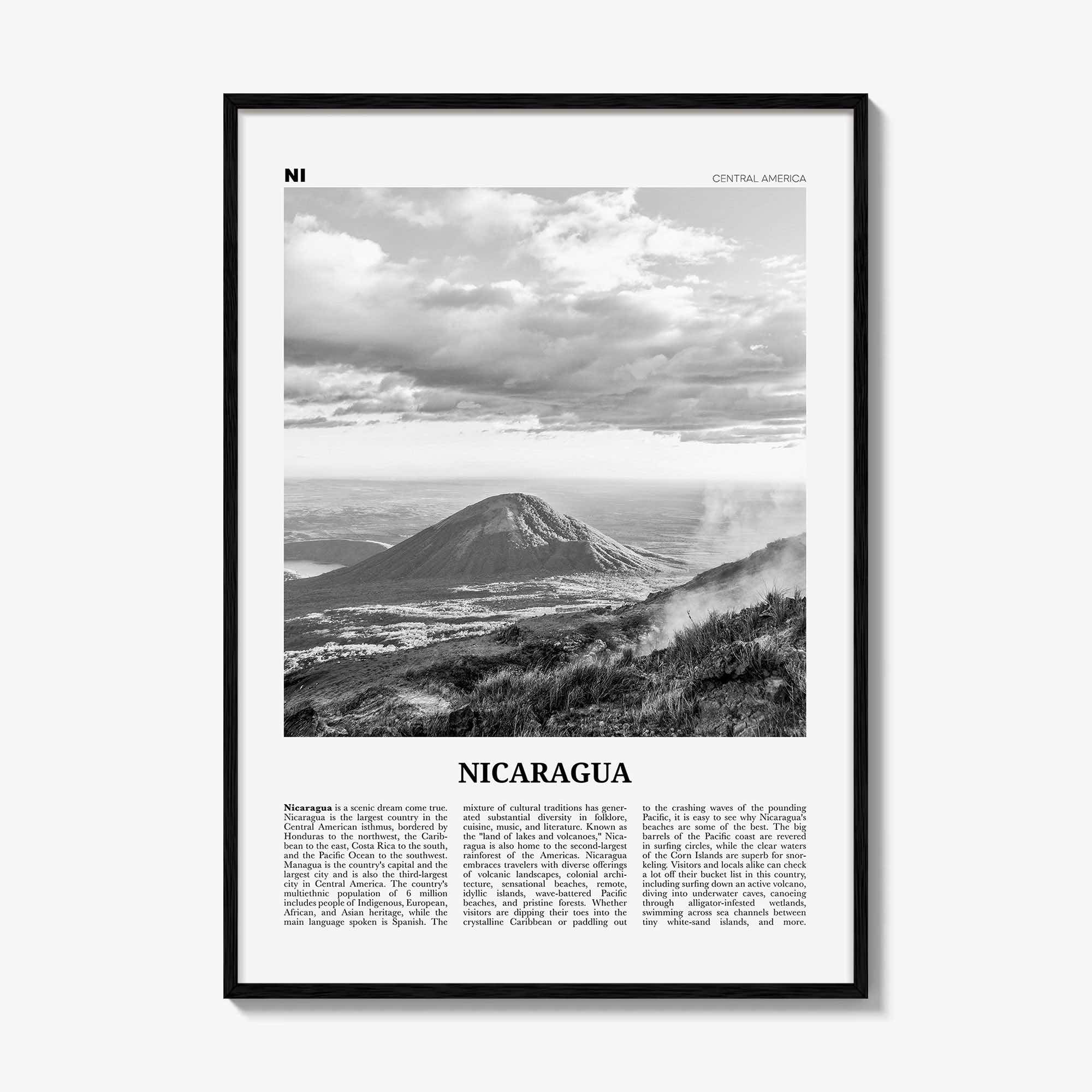 Nicaragua Print Black and White, Nicaragua Wall Art, Nicaragua Poster, Nicaragua Photo, Nicaragua Wall Decor, Managua, Central America