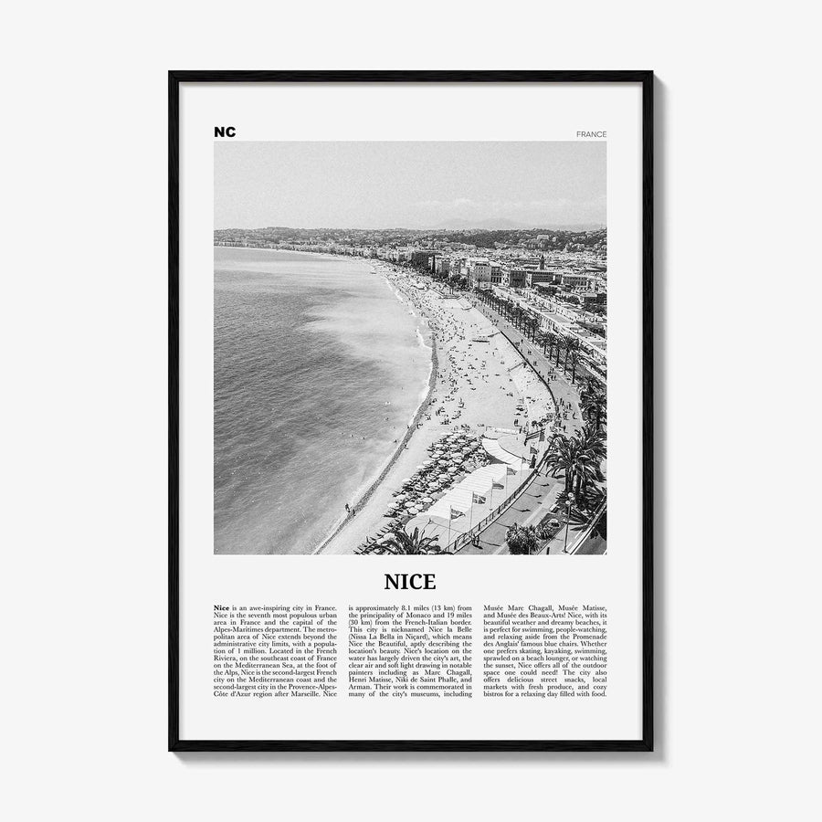 Nice Print Black and White, Nice Wall Art, Nice Poster, France, Niça, Nissa, Nizza, Nicaea, Provence-Alpes-Côte d'Azur, French Riviera