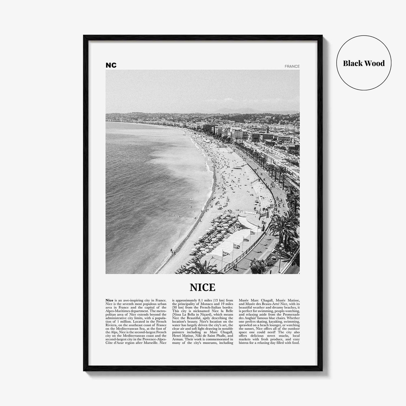 Nice Print Black and White, Nice Wall Art, Nice Poster, France, Niça, Nissa, Nizza, Nicaea, Provence-Alpes-Côte d'Azur, French Riviera